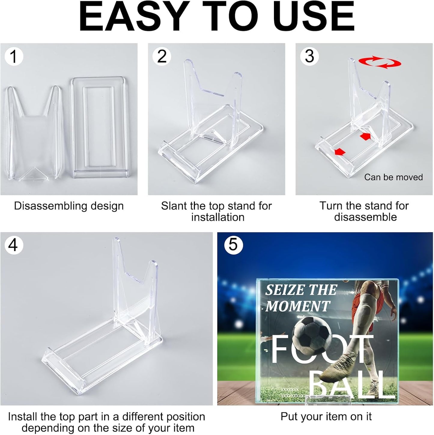 Marsui 6 Pack Acrylic Record Stand Display Adjustable Tabletop Album Now Playing Holder Clear Video Game Holder Stand DVD CD Easel Collector for Home Office Comic Book Magazine Postcard Artworks
