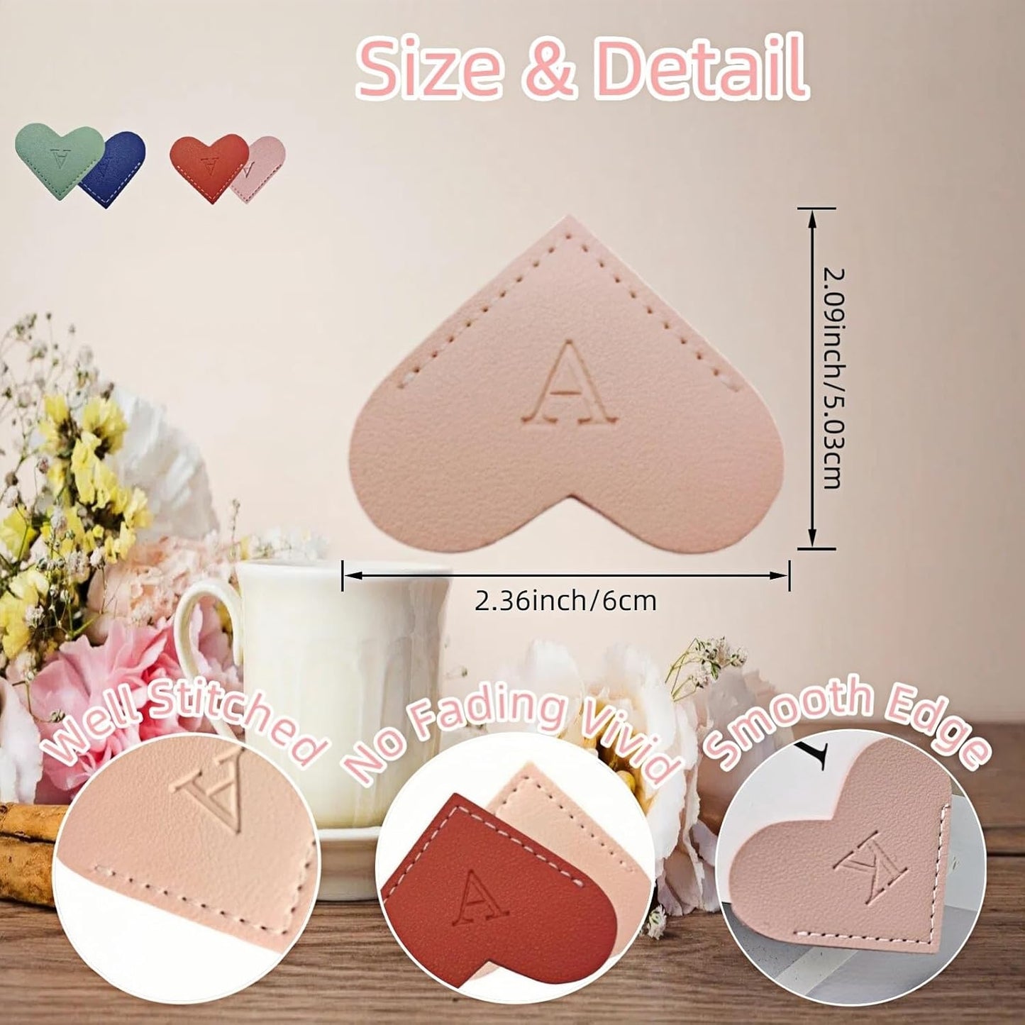 Personalized Leather Heart Bookmarks with Initials, 26 Letters Custom Corner Book Mark for Reading Women,Teacher, Student, Book Lovers Book Marker, Meaningful Gifts (Red+Pink,A)