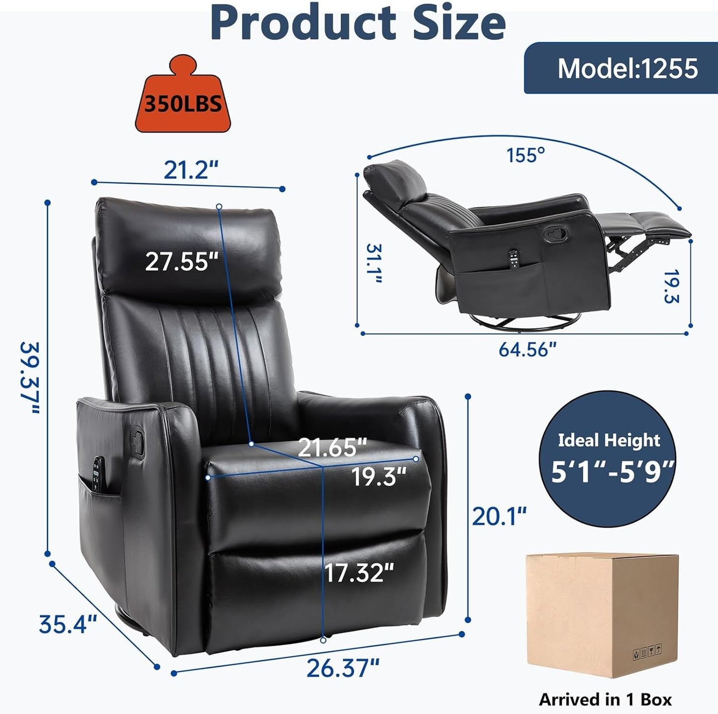 Massage Recliner Chair with Heat Adults Adjustable Footrest High Back Swivel Rocking Recliners Chairs for Small Spaces Living Room Bedroom Meeting