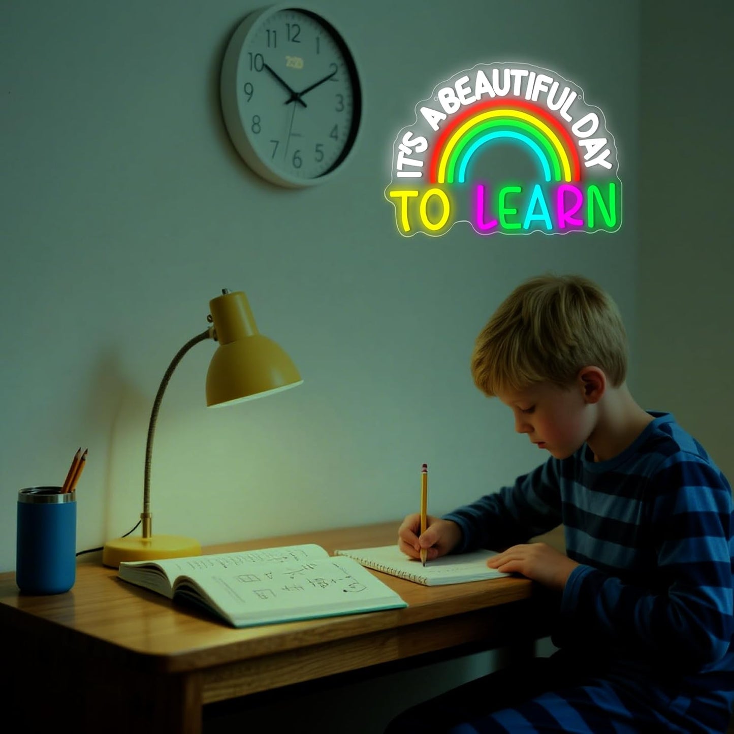 It's A Beautiful Day To Learn Neon Sign for Wall Decor Learn Neon Light for Classroom Dimmable Read Books LED Light Up Sign for Bedroom Study Room Library Office Birthday Gifts Size14.5*10.6In(JTD311)