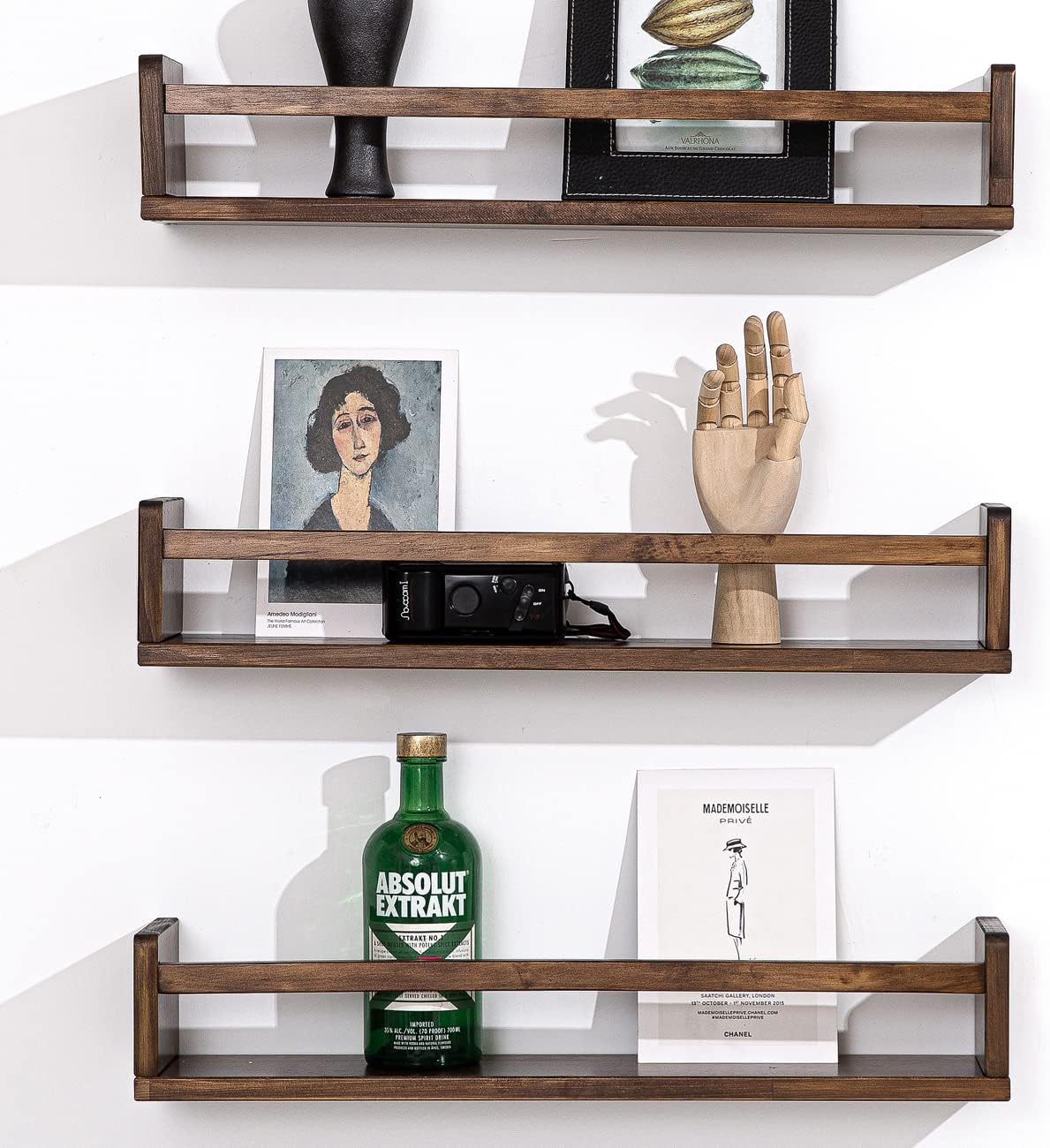 AZSKY Nursery Book Shelves 24 in Set of 3 Walnut Floating Bookshelf for Kids Room Wall Mounted Floating Shelves Solid Nursery Bookshelf Perfect Decor for Kitchen Bedroom Living Room