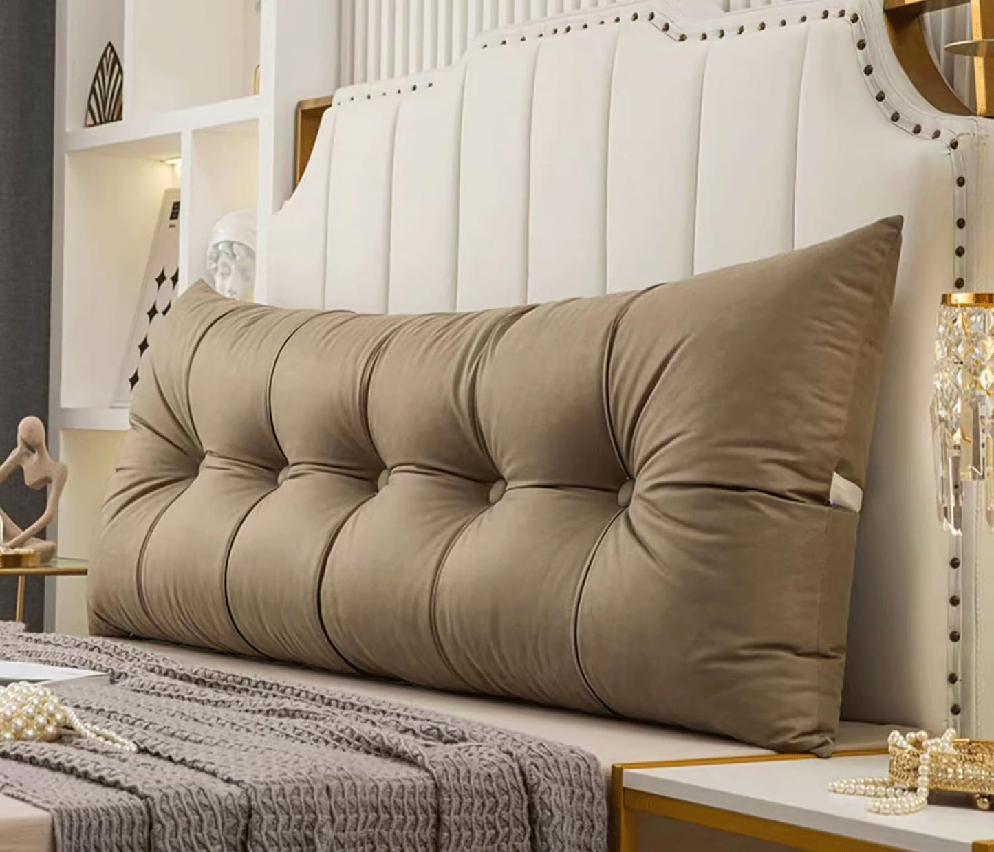 Large Ergonomics Backrest Wedge Headboard Cushion Reading Pillow Bed Back Support for Sitting Up in Bed Bolster(Size:120x55x18cm,Color:Brown)