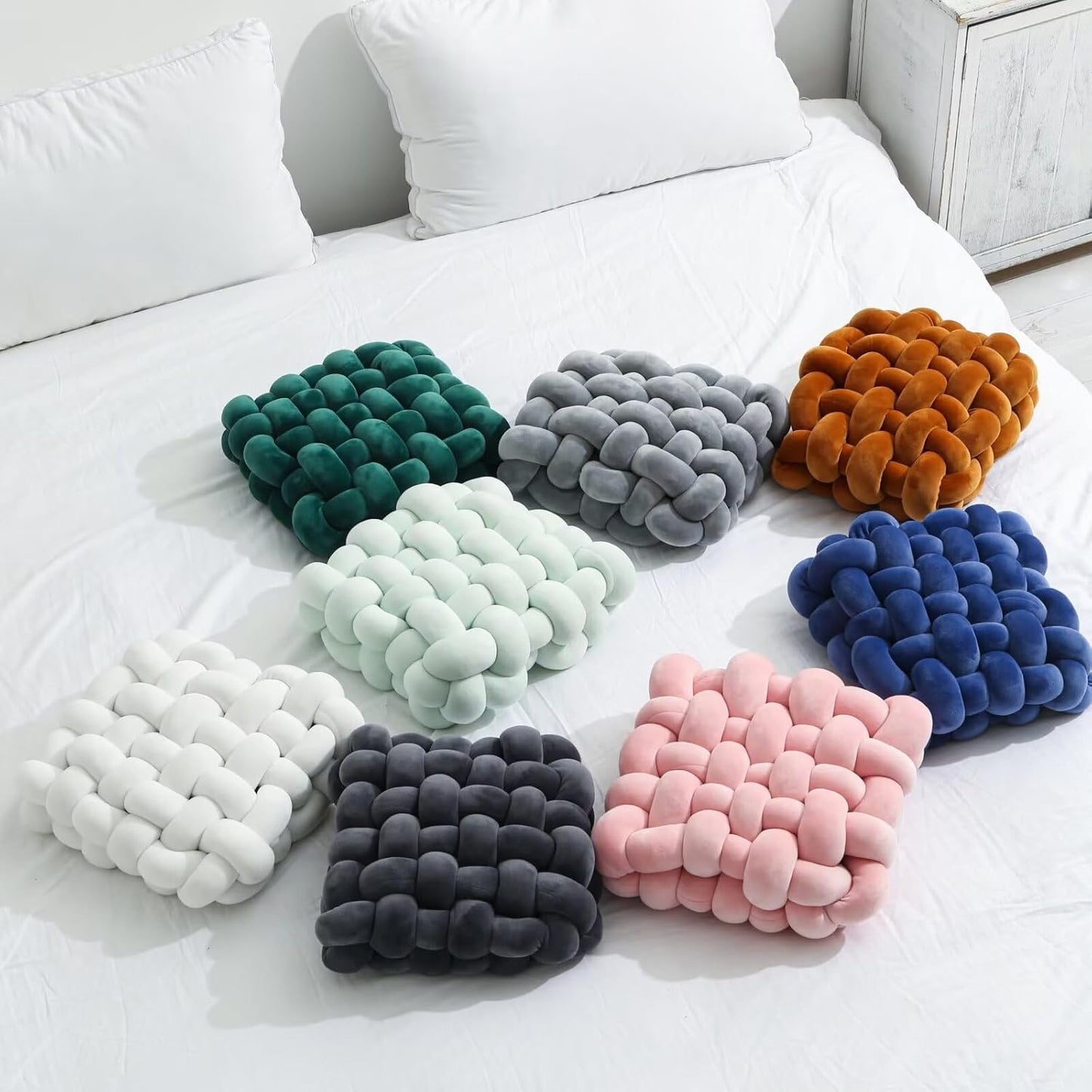 Knot Pillow Meditation Cushion Large Floor Cushions for Sitting Funky Throw Pillow Chair Pillows Soft Pads Square Knotted Seat Cushions Home Decoration Living Room Bedroom Sofa Couch Dark Blue