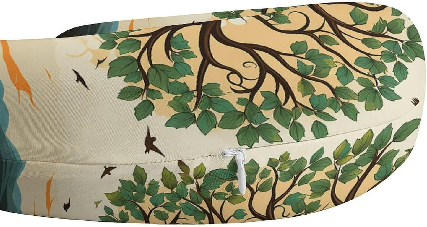 Family Tree Neck Pillow Memory Foam U Shaped Pillows Portable Pillows for Shoulder Travel Head Support Pillow with Concealed Zipper for Airplane Car Home Office