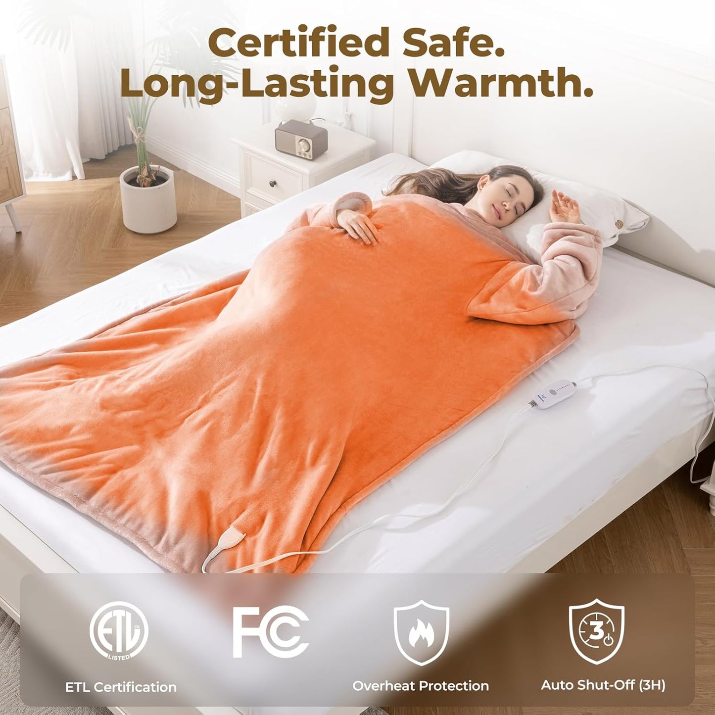 Wearable Heated Blanket with Foot Pocket & Sleeves, Electric Blanket Heated Robe for Women & Men, 5 Heat Settings, 3H Auto-Off, Machine Washable, ETL Certified, Gift-Ready, 50x70 inches, Pink