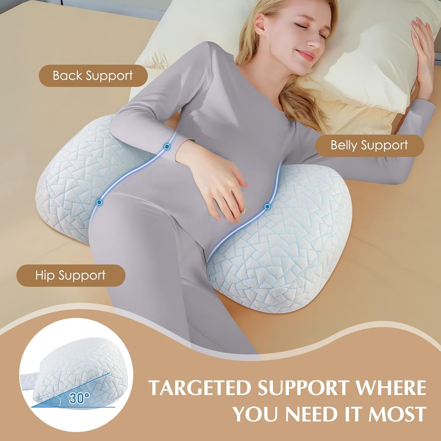 Pregnancy Pillows for Sleeping, Adjustable Travel Wedge Pillow for Belly, Back & Hip Support, Compact Maternity Sleep Pillow with Cooling Washable Cover, Multi-Use for Pregnant Side Sleepers