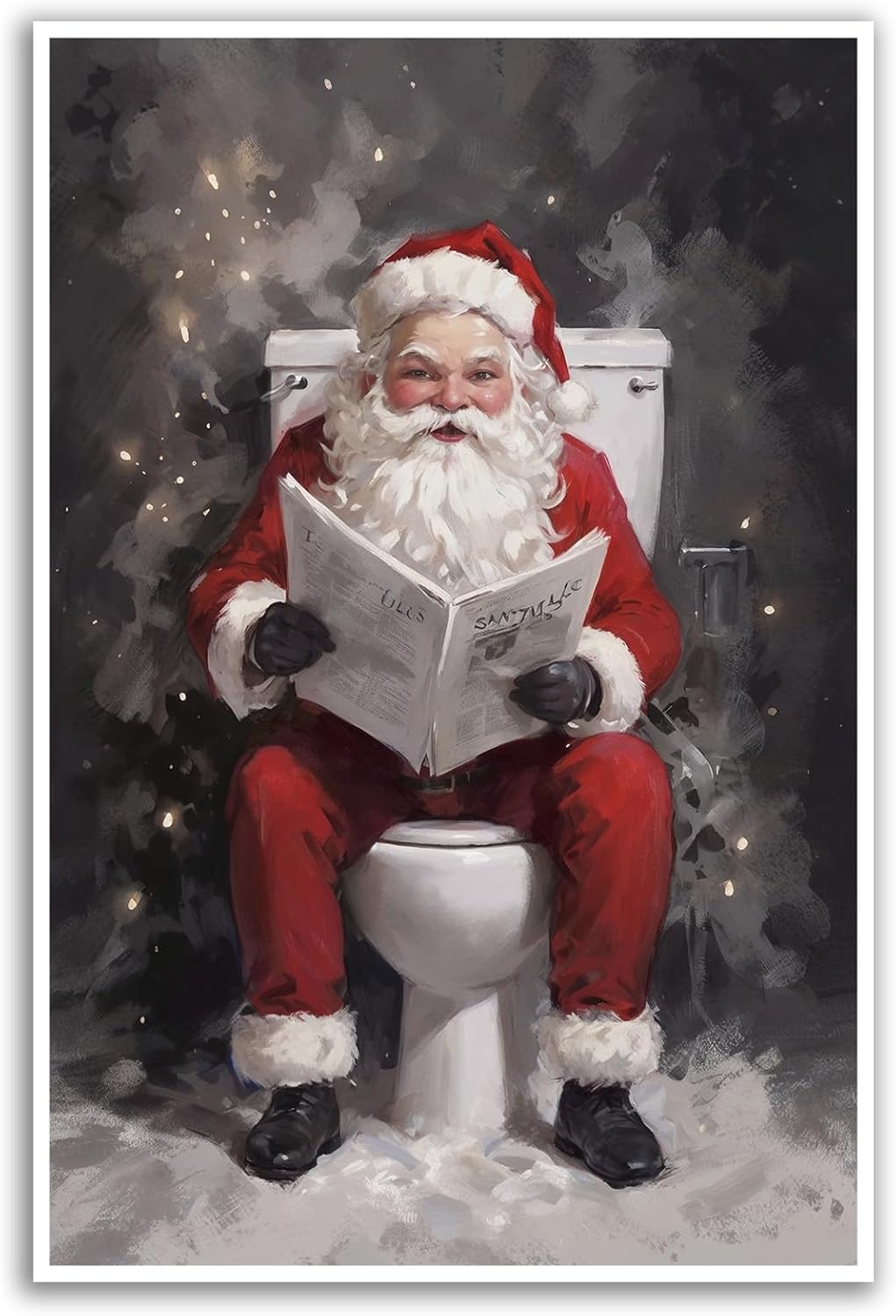 Funny bathroom wall decor Santa Claus going to toilet and reading newspaper art print bathroom wall art farmhouse wall decor canvas wall art for bedroom christmas posters