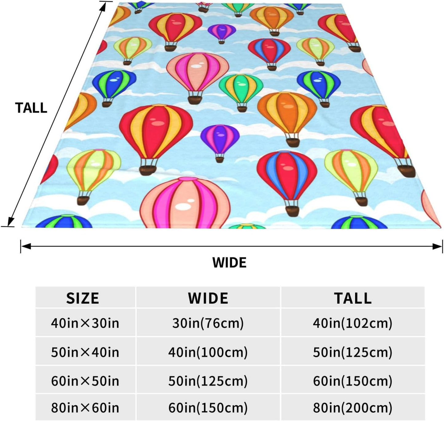 Hot Air Balloon Blanket 50x60 Inches - Flannel Fleece Throw Blankets for Adults - Soft Cartoon Cloud & Balloon Design - Cozy Lightweight Blanket for Couch, Office & Reading Nook - Home Decor Gift