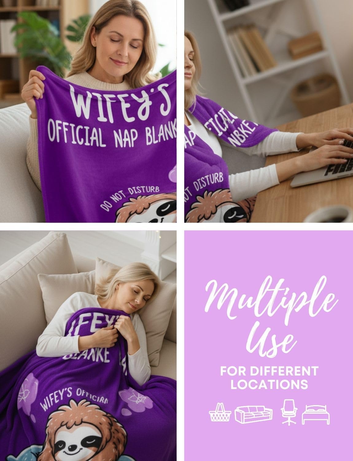Wife Gifts, Valentine's Day Christmas Birthday Gifts for Wife, Wifey, Flannel Throw Blanket 50x65 Inches