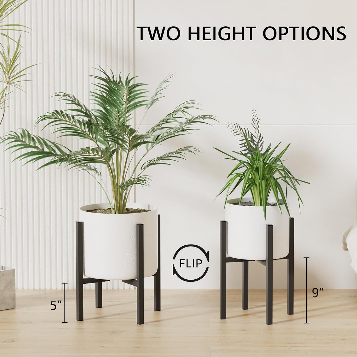 2-Pack Adjustable Metal Plant Stand Indoor Outdoor - Fits 8 to 12 Inches Pots - Mid Century Modern Planter Stand Black Flower Pot Holder Home Decor for Gardening Gifts