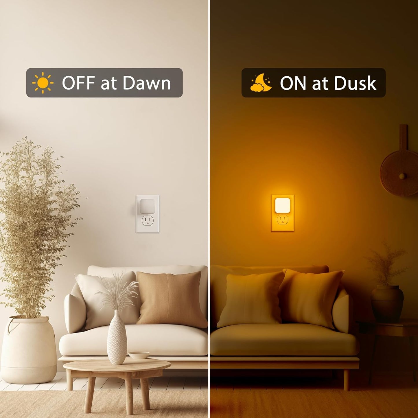 Amber Night Lights Plug into Wall, Nightlights With Light Sensor Dusk to Dawn, 0.3W Square Plug in Night Light for Kids, Amber Night Light for Bathroom Bedroom Kitchen, 2 Pack LED Night Lights