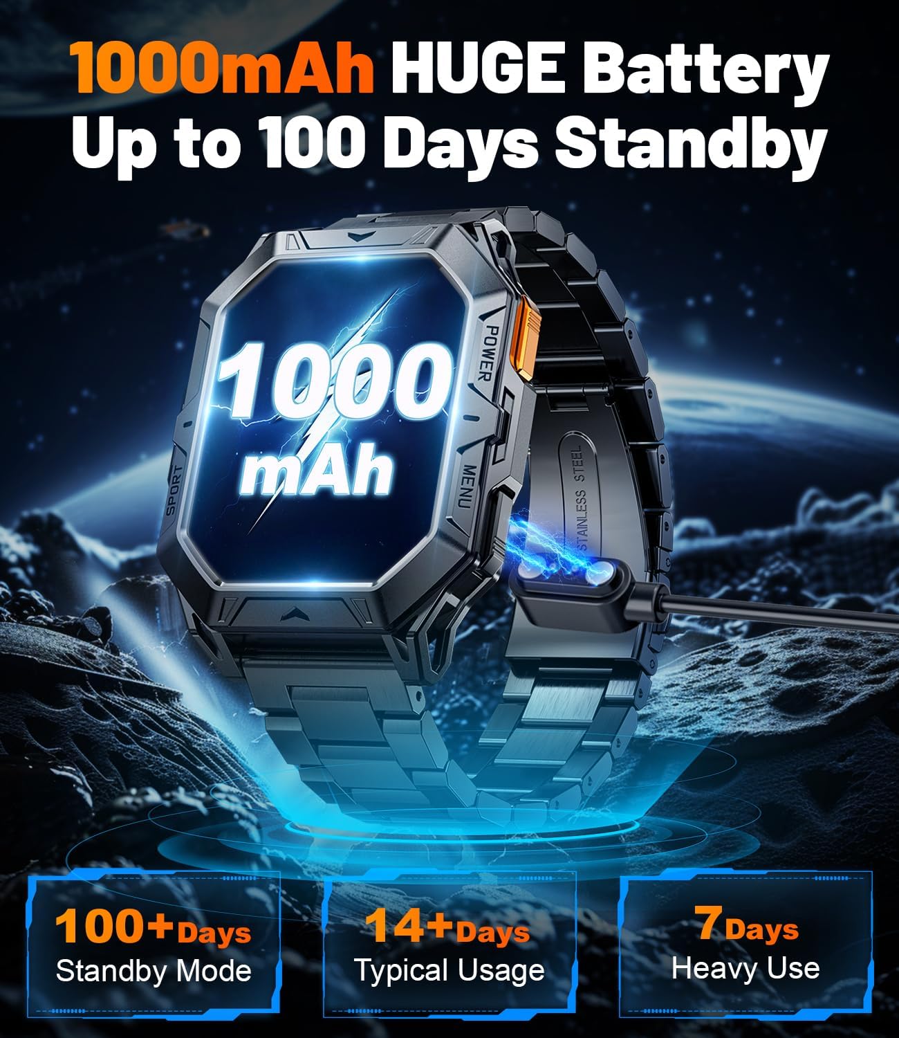 LIGE Military Smart Watches for Men(Answer/Make Calls),100-Day Battery Life,2.13" AMOLED Outdoor Sports Smartwatch with Compass,Fitness Tracker with 100+Sports Modes for Android iOS,AI Voice