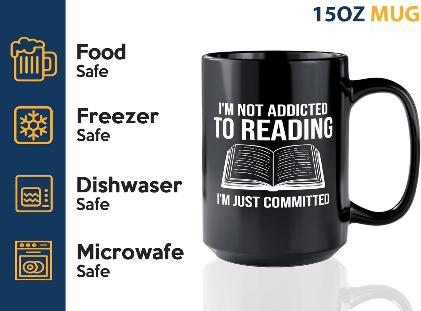 Book Lover Coffee Mug 15oz Black -Im not addicted - Bookworm Literature Library Book Lover Reader Booked Editor Intellectual Studious