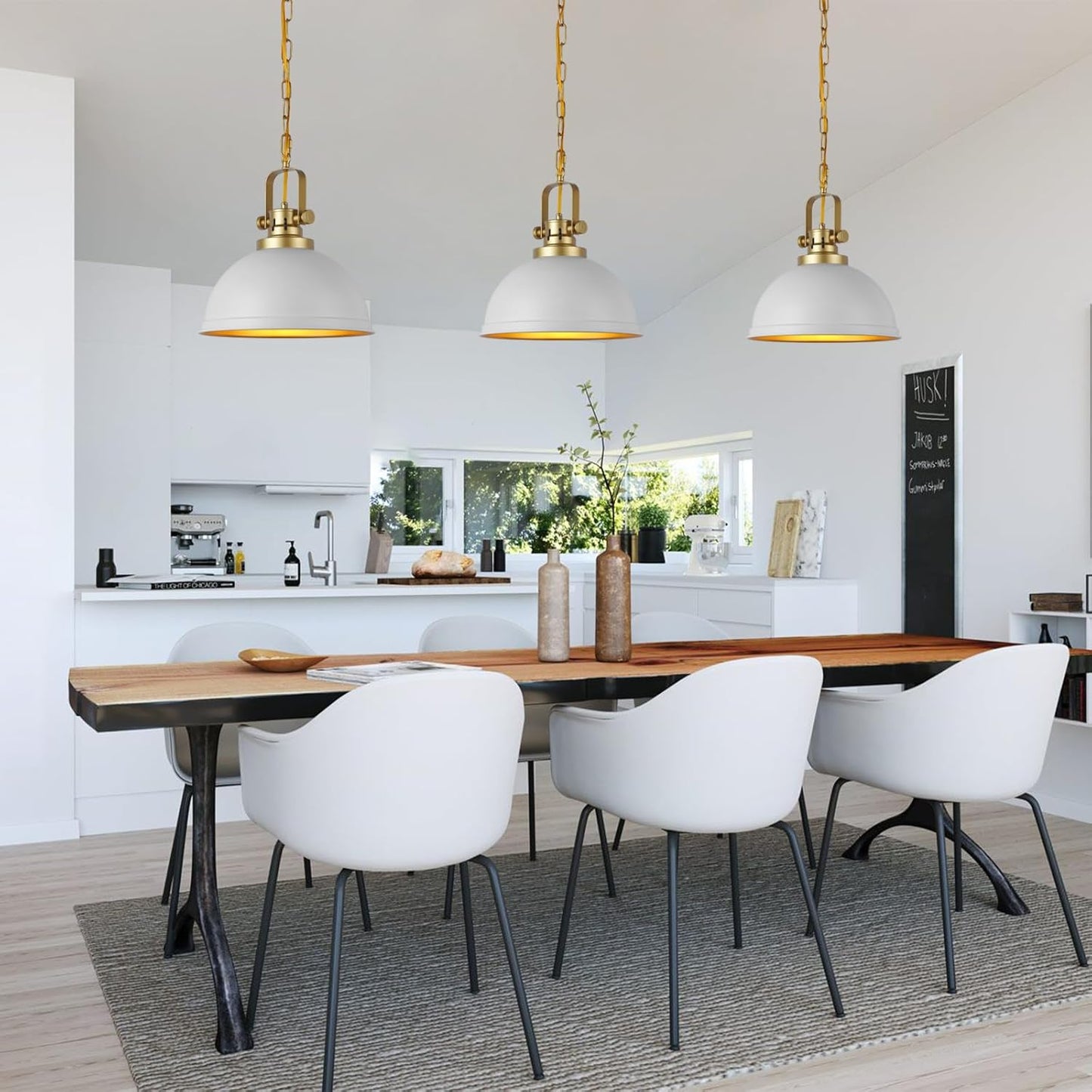 Modern White and Gold Pendant Lights,11.8" Vintage White Gold Pendant Light Fixtures Iron Dome Lighting Hanging Ceiling for Kitchen Island Dining Room Restaurant Bedroom Farmhouse Entrance