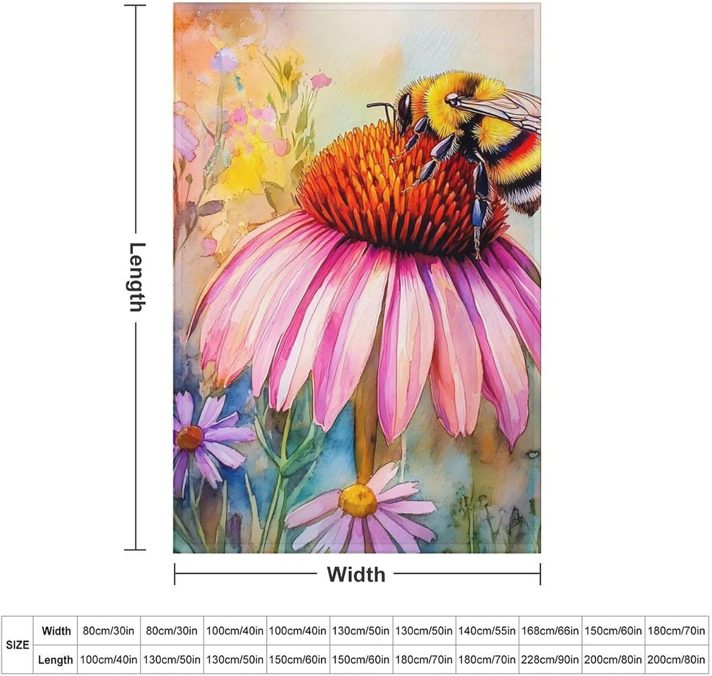 Bee Flowers Throw Blanket for Couch Bed Plush Cozy Fuzzy Flannel Blanket for All Season 40"x60"