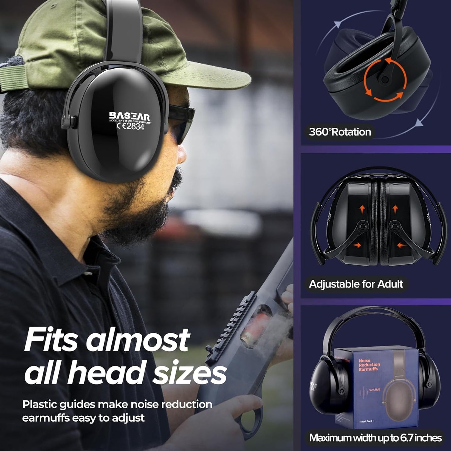 Ear Protection Headphones for Adults Kids, Noise Cancelling Headphones for Autism, Adjustable Noise Cancelling Ear Muffs, Earmuffs Hearing Protection, Effective Ear Muffs for Noise Reduction