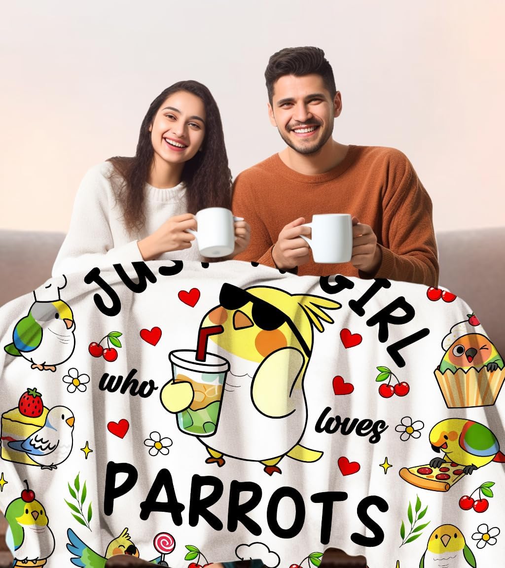 Cute Animal Bird Parrot Blanket Soft Lightweight Parrot Stuff Throw Blanket for Living Room Home Decor Birds Gifts for Girls Women Lover Kids Adult 50"X40"
