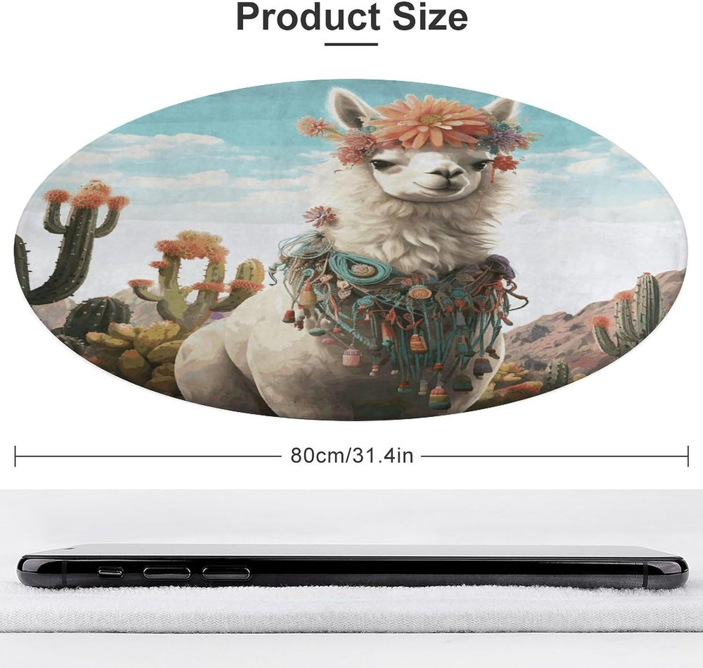 Mexican Llama Cactus Circle Rug Retro Luxury Coral Velvet Floor Mat Non Slip Soft Indoor Floor Carpet Comfy Thickened Area Rugs Modern Aesthetic Minimalist Carpets for Home Decor