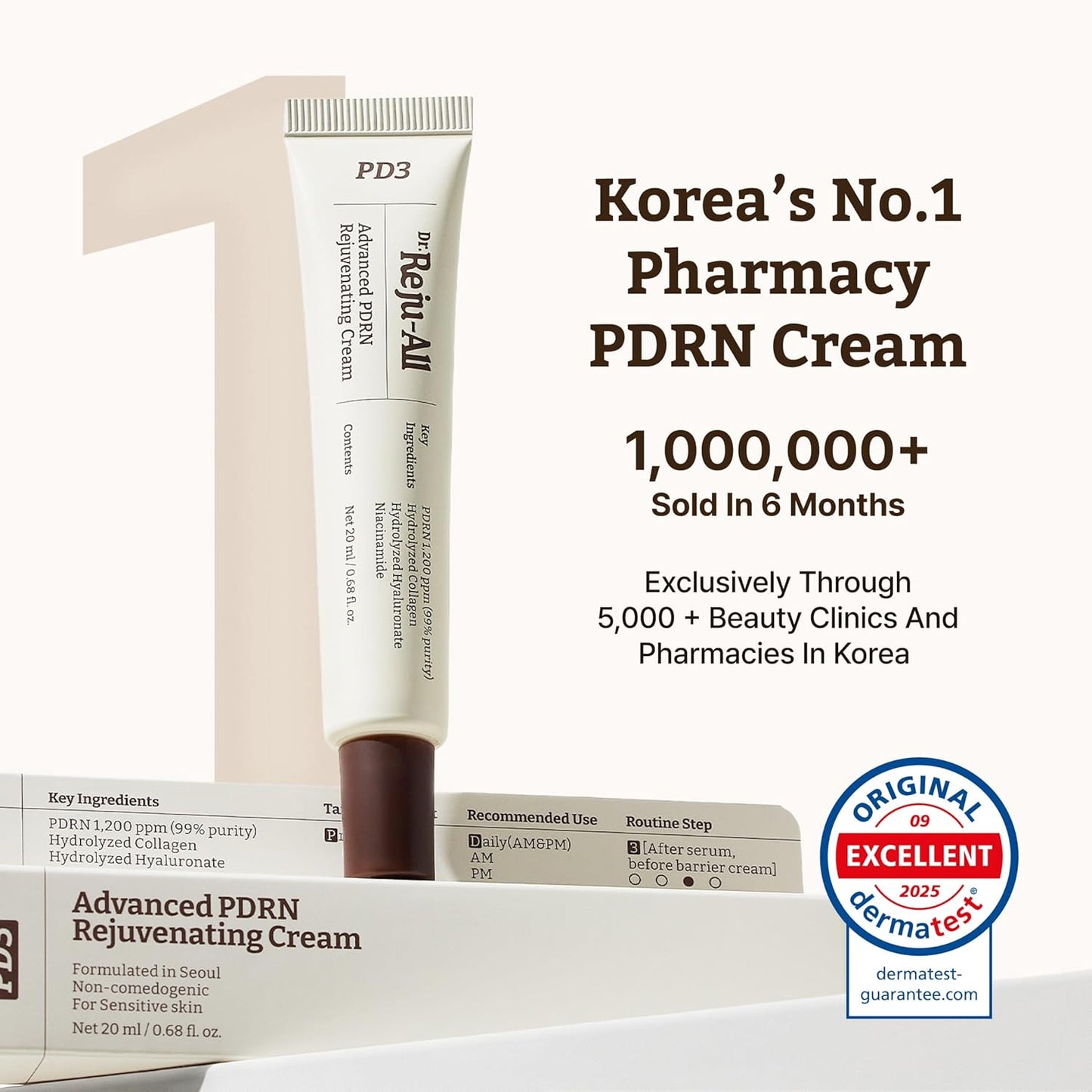 Dr. Reju-All PDRN Rejuvenating Cream – Rejuall PDRN Face Moisturizer – Optimal 1200ppm for Glass Skin & Plumping – Korean Pharmacy Anti-Aging Skin Care Face Cream - 0.7 Fl Oz