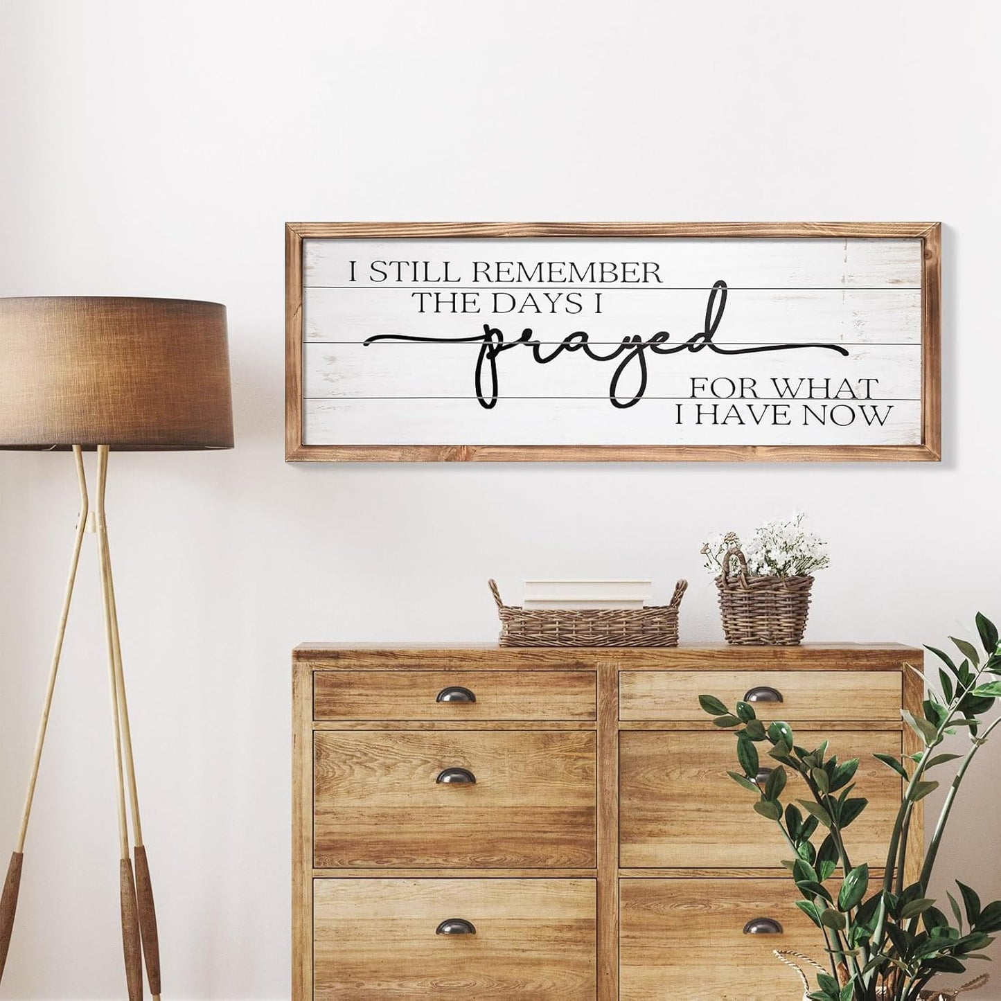 MODE HOME Large Wall Art - "I Still Remember The Days I Prayed for What I Have Now" - Inspiring Farmhouse Wall Decor for Bedroom, Above Bed Wall Decor, Living Room, or Dining Room Display, Rustic Bedroom Wall Art for Home Decor 42x15 inch