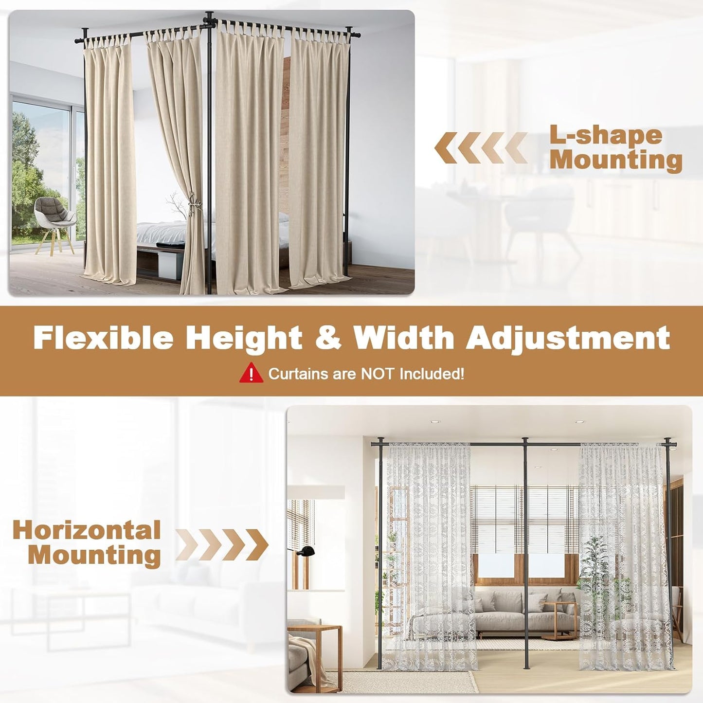 Mr IRONSTONE Room Divider Curtain Rod No Drilling, Partition Room Dividers 4-10ft(H) 28-144inch(W) Adjustable, Heavy Duty Tension Rod Floor to Ceiling Freestanding, Wall Divider for Room Separation