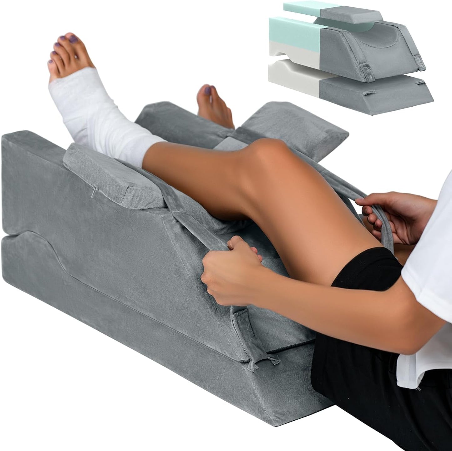 LightEase Adjustable Leg Pillow, Leg Elevation Pillows for After Surgery, Memory Foam Knee Hip Ankle Support for Pain Relief, Recovery, Blood Circulation, Swelling, Injury, Rest