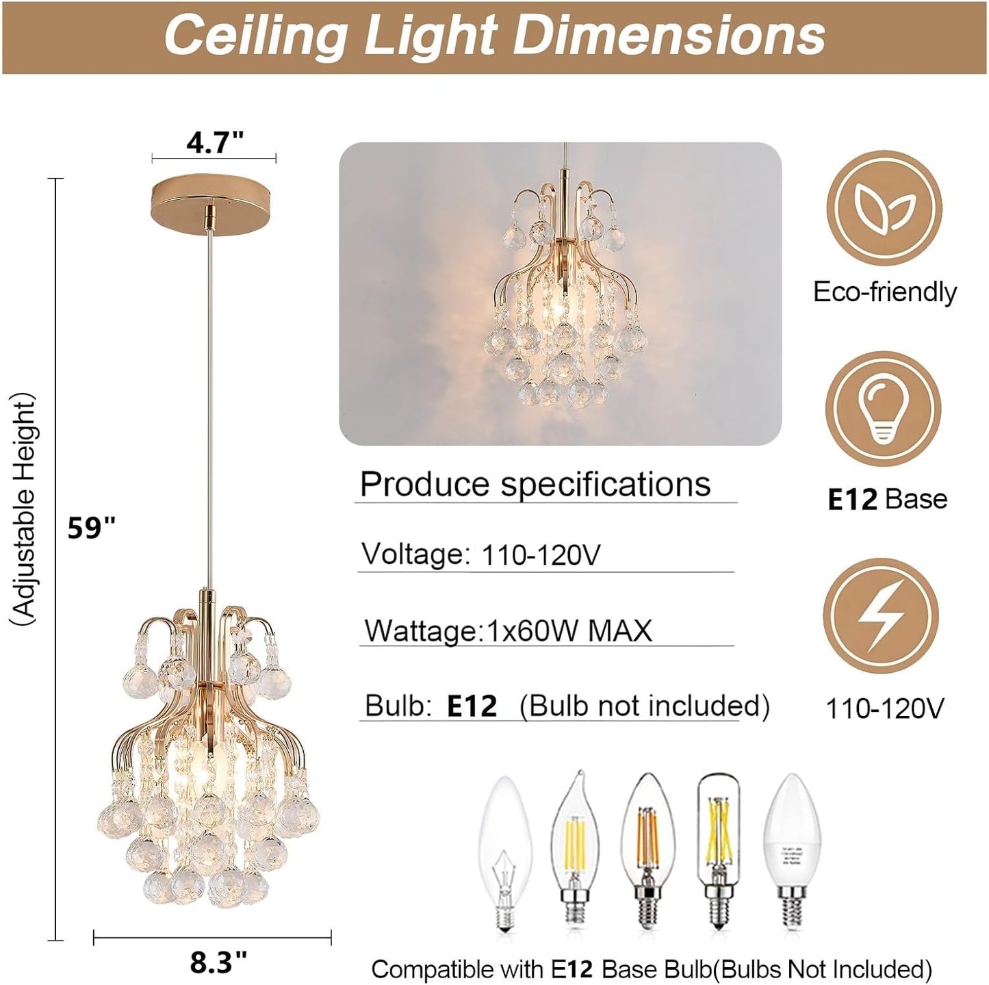 Elegant Mini Chandelier Crystal Pendant Light,Clear(Flush Mount Type)