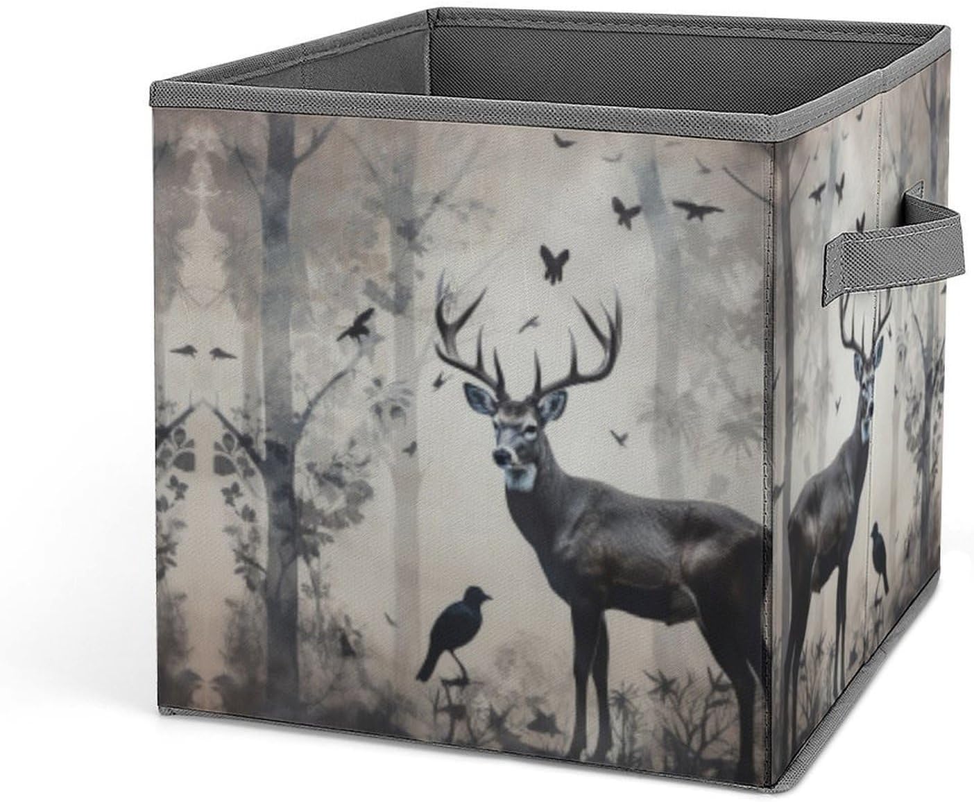 Hunting Silhouette of Deer Storage Bins with Handles Fashion Large Storage Cubes Sturdy Foldable Storage Boxes Space-Saving Storage Baskets for Home Office Clothes Closet Organizers