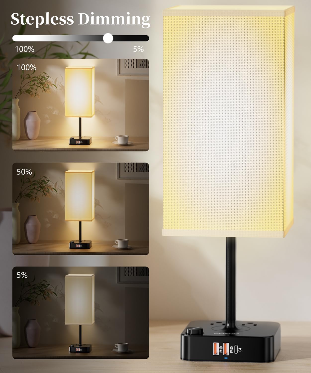 cozoo Bluetooth/WiFi RGB & USB Bedside Table Lamp with 3 USB Charging Ports and 2 Outlets Power Strip, LED Light Bulb Dimmable, Music Sync RGB Color Changing Light for Party Home/Bedroom/Living Room