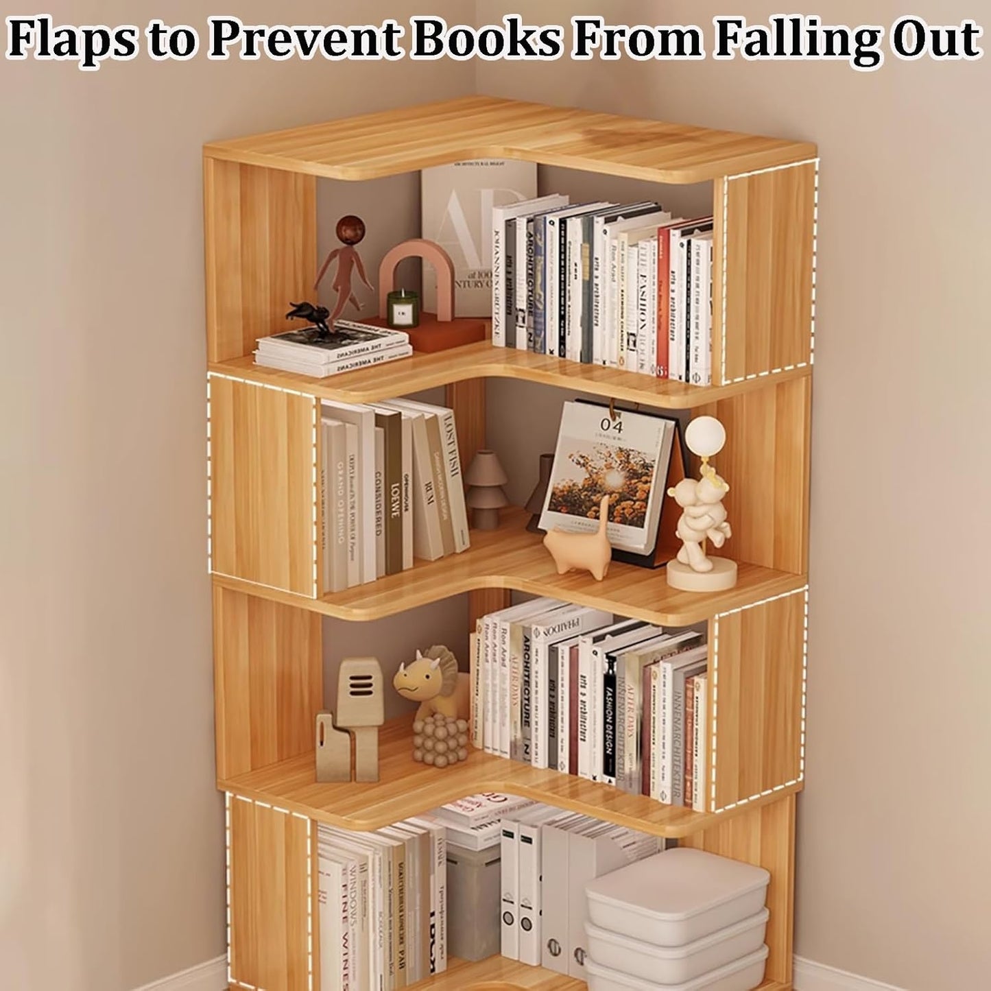 6-Tier Corner Bookshelf, Modern L-Shaped Bookcase with Anti-Tip Design, Freestanding Etagere Shelf for Home Office & Living Room Storage, Stylish Corner Display Rack