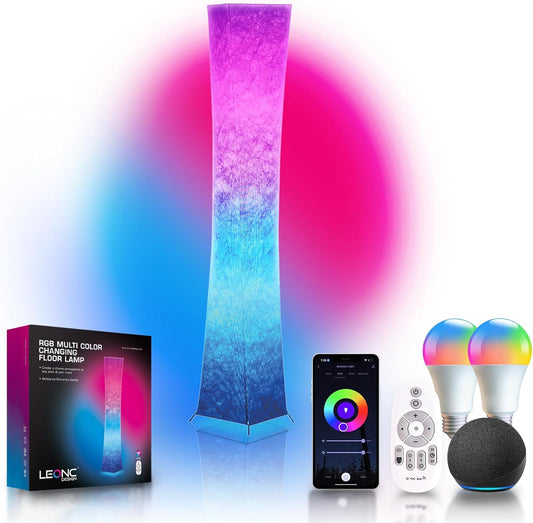 LEONC 61" Soft Light Floor Lamp for Game Room and TV, RGB Color Changing LED, Tyvek Fabric Shade, Smart App Control, Compatible with Alexa & Google Home, Music Sync and Multi Scene Modes,Floor Lamp