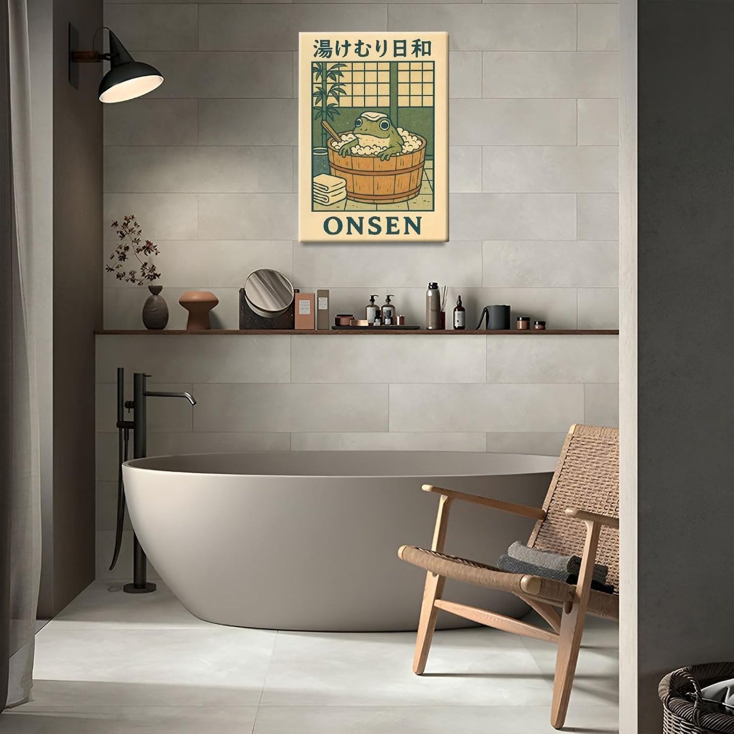 JMBHWD Japanese Canvas Wall Art, Funny Bathroom Wall Art Decor Cute Frog in Bathtub Picture Painting Wall Decor Bathroom for Toilet Shower Room Home Decoration 16x24in