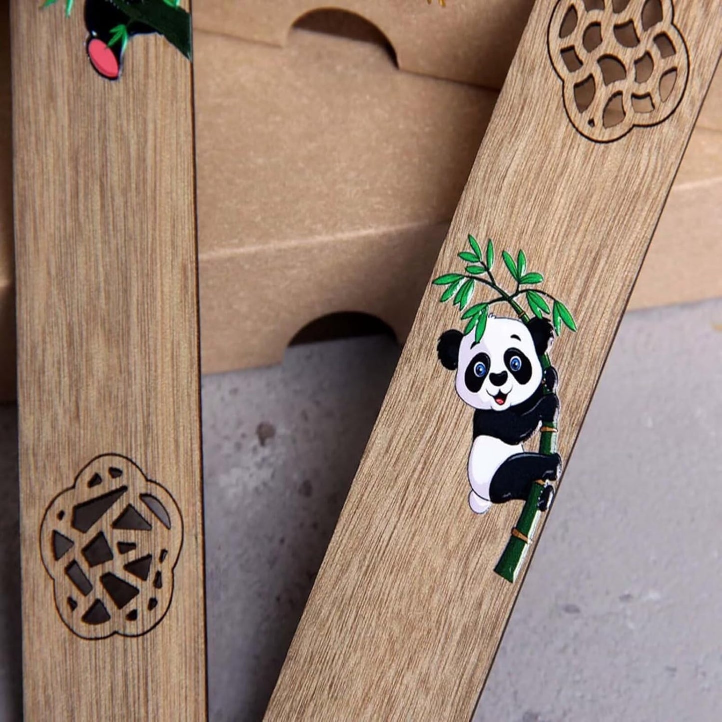 2pcs Wooden Bookmark,Personalized Page Markers 5.71"x1.18" Wooden Bookmark Set Book Accessories, Hollowed Panda Pattern with Pendant Text Book Marker Perfect Gift for Adults Students