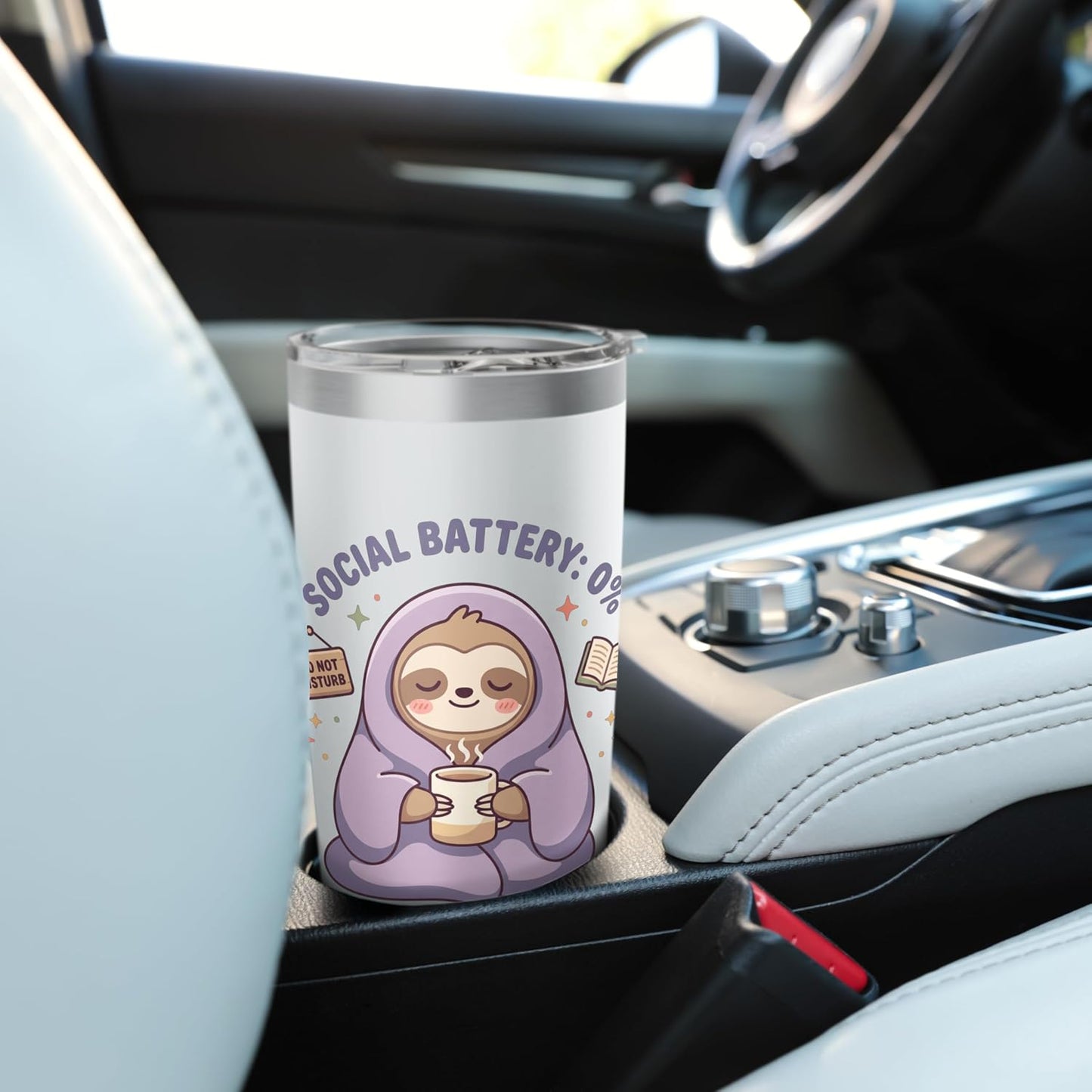 Social Battery 0 Percent Sloth Retro Kawaii Introvert Cozy Stainless Steel Insulated Tumbler