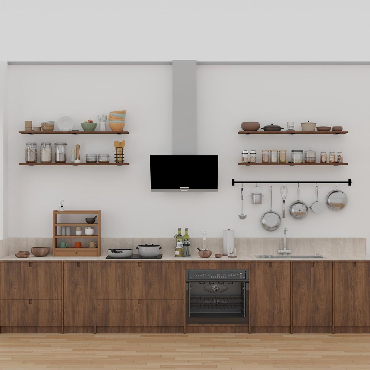 48 Inch Floating Shelves Set of 4, Rustic Brown Solid Wood Wall Mounted Shelves with 200 lbs Capacity, 4ft Heavy Duty Farmhouse Wall Shelving for Living Room, Kitchen, Bedroom & Bathroom