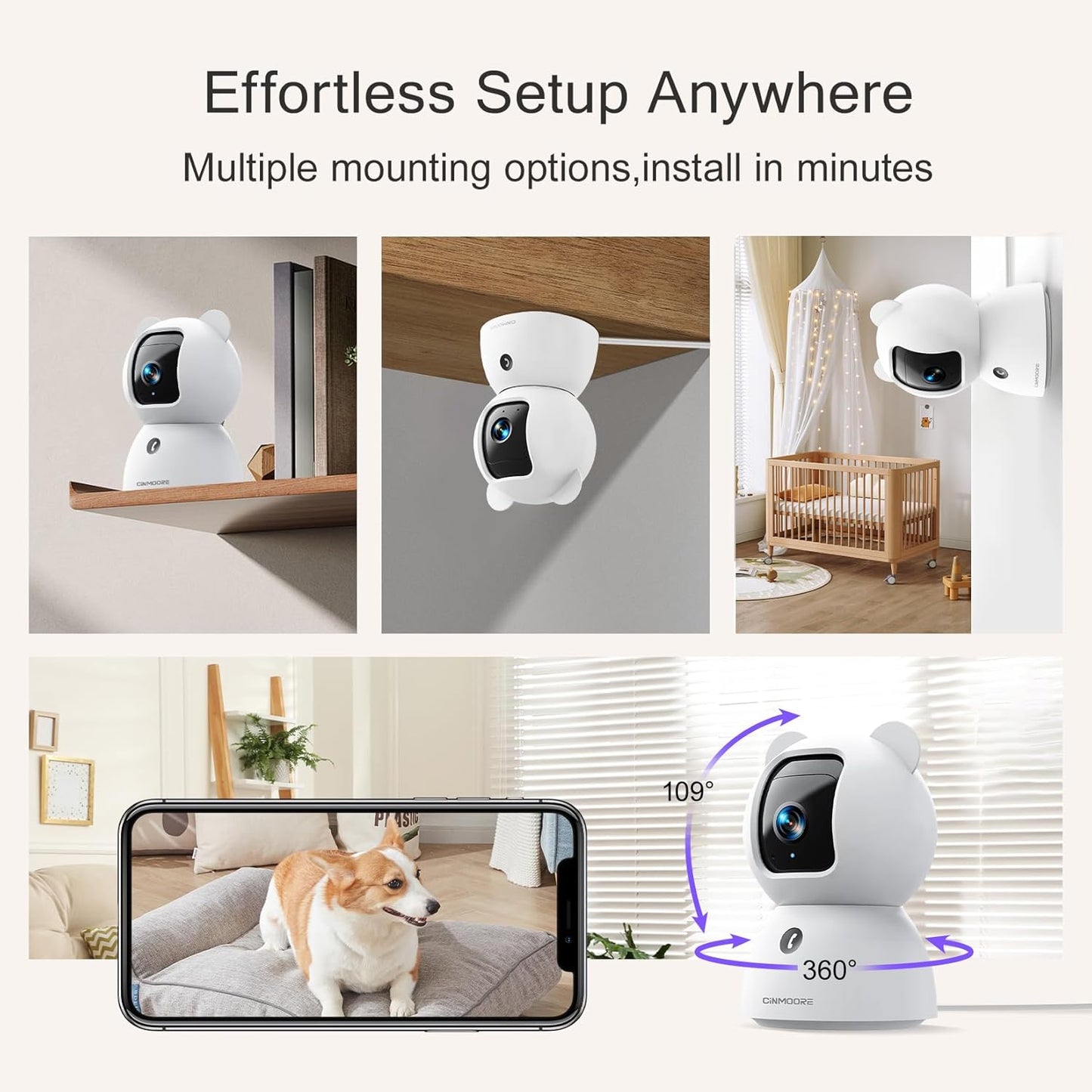 2.5K Indoor Camera 4pack, Non-Subscription AI Person/Pet/Cry Detection, 4MP Pet/Dog/Cat/Baby Camera w/Phone App, Pan Tilt WiFi Cameras for Home Security, Night Vision, Full Duplex Audio