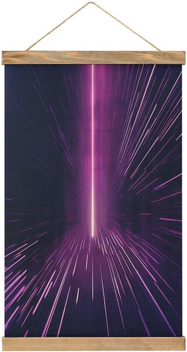 Vintage Purple Rays Poster with Wooden Frame Personalized Linen Hanging Scroll Painting Rustic Wall Hanging Illustrative Modern Artwork Decor for Home Living Room Bedroom Office