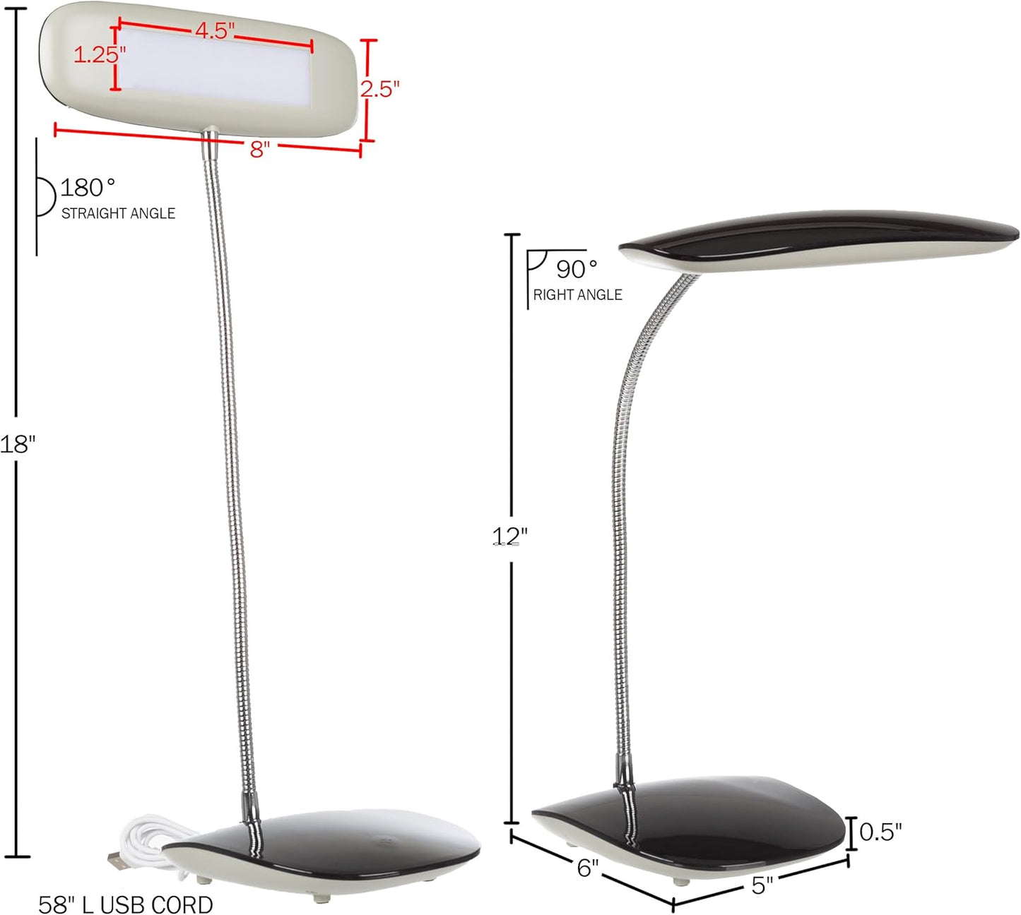 Lavish Home LED Desk Lamp – Contemporary Touch Activated Reading Lamp with Adjustable Gooseneck, 3 Brightness Levels, and USB Power Cord by Northwest (Black)
