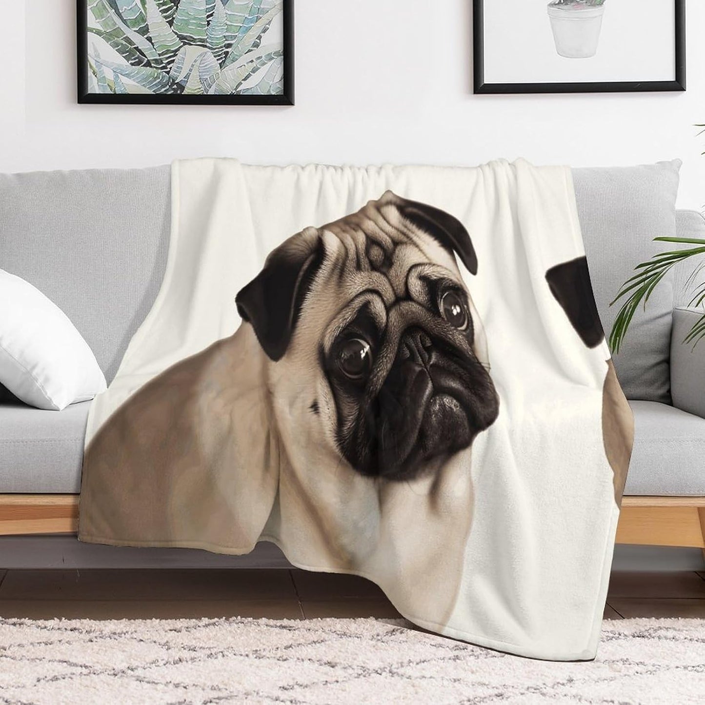 Pug Dog Blanket Super Soft Lightweight Throw Blanket Cute Cozy Warm Bed Blanket Decorative Fuzzy Blanket All-Season Home Decor Gift for Sofa Couch Living Room 60"*80"（150 * 200cm）