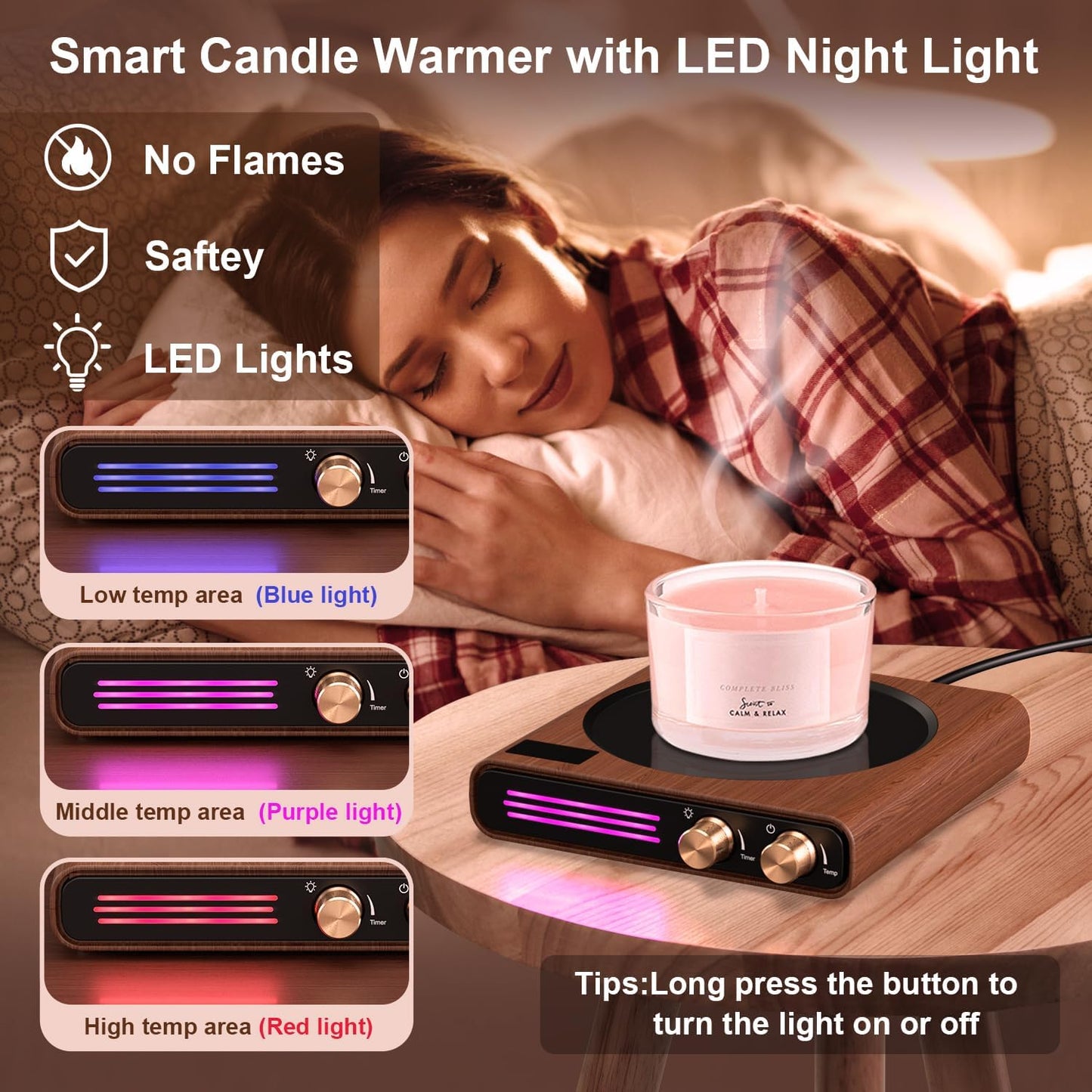 Mug Warmer, CEROBEAR 50W Coffee Cup Warmer for Desk with 9 Tempreture Settings, 1-9Hrs Auto Shut Off Smart Candle Warmer with LED Lights, Electric Beverage Warmer Plate for Coffee, Tea, Water, Milk