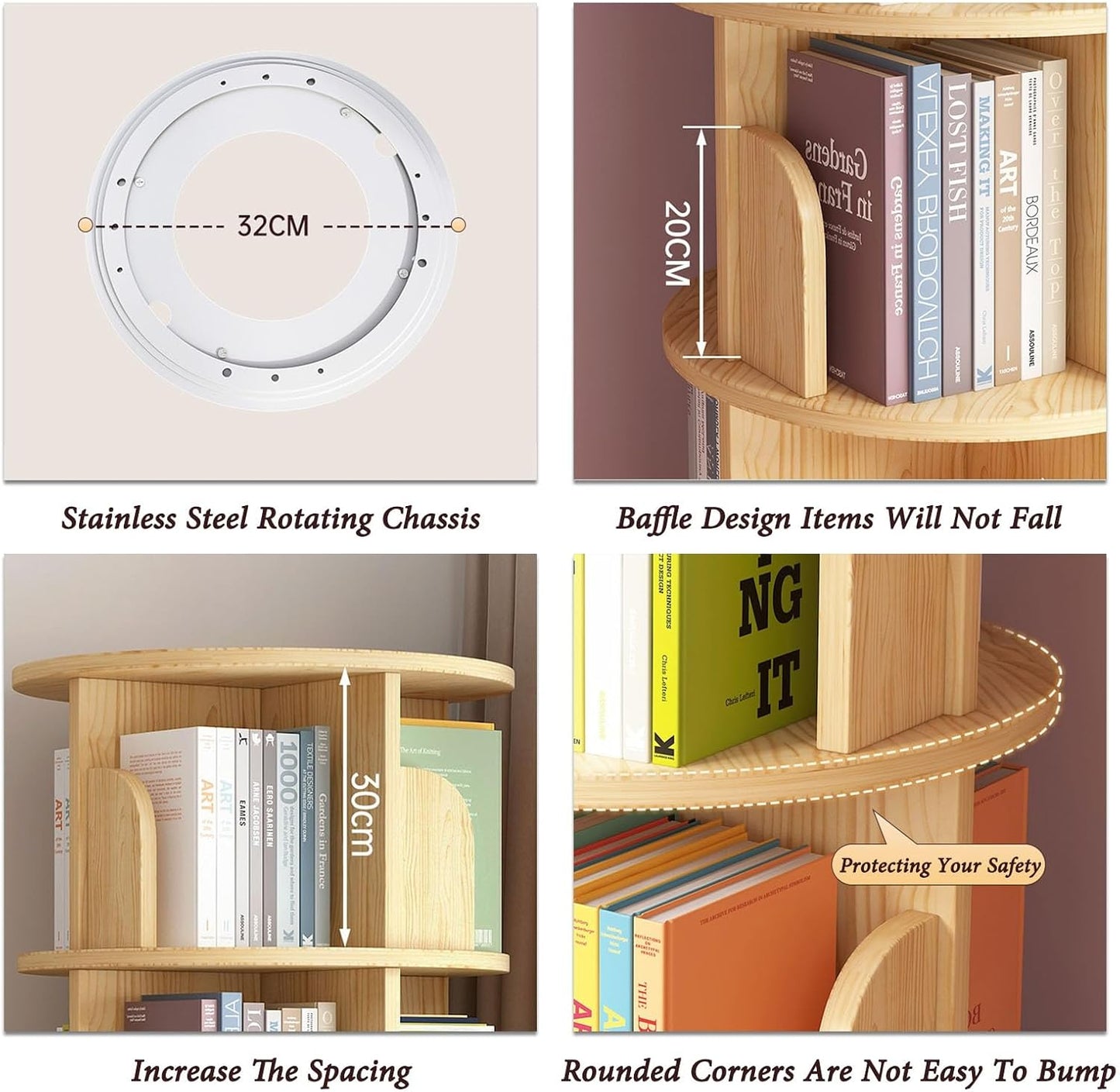 ELZEM 5-Tier Rotating Book Shelf Spinning Bookshelf Tower with Baffle 360° Display Round Rolling Bookshelf Stackable Floor Standing Bookcase Storage Rack for Living Room Study Room Home Office