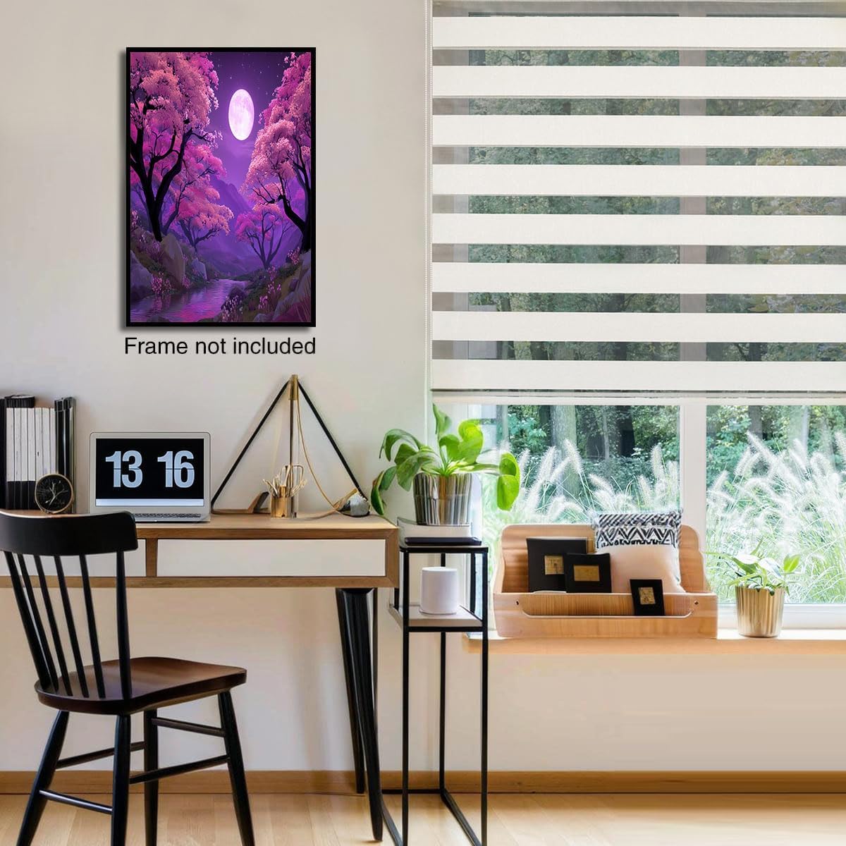 GDJSMIN Cartoon Scenery Wall Art, Purple Sky Cherry Blossom Trees Poster for Reading Room Living Room Decor 16x 24 inch Unframed