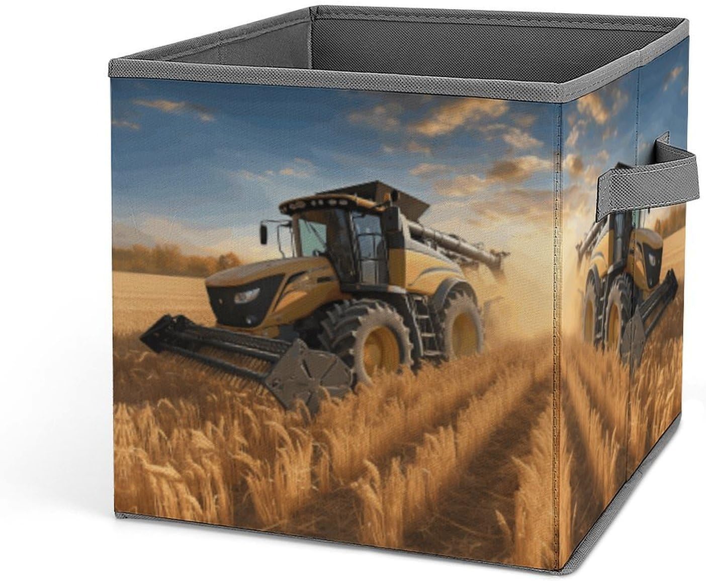 Farm Tractor Harvest Storage Bins with Handles Fashion Large Storage Cubes Sturdy Foldable Storage Boxes Space-Saving Storage Baskets for Home Office Clothes Closet Organizers