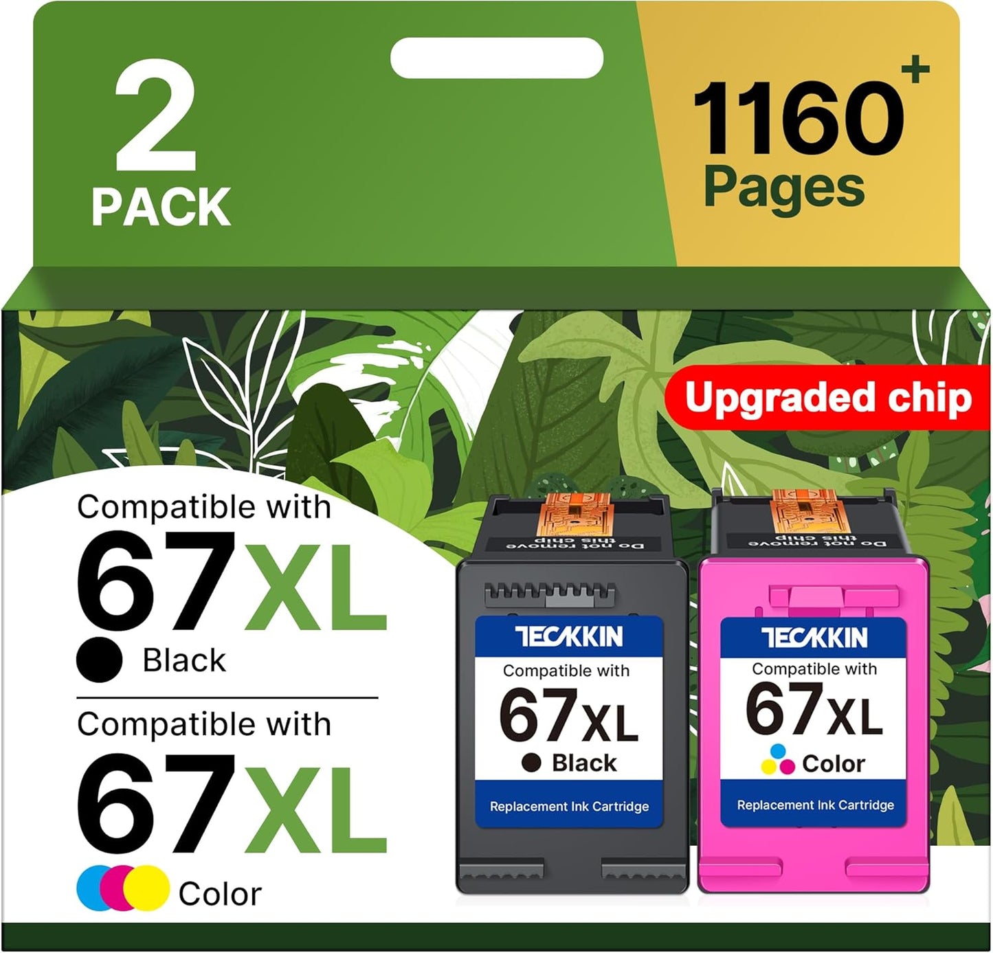 67XL Ink Cartridge Black/Color Combo Pack Replacement for HP Ink 67 67XL Printer Ink Works for HP DeskJet 2827e 4227e 2755e 2855e 2800 4155e 2755 2852e Envy 6055e 6000 6455e(2 Pack)