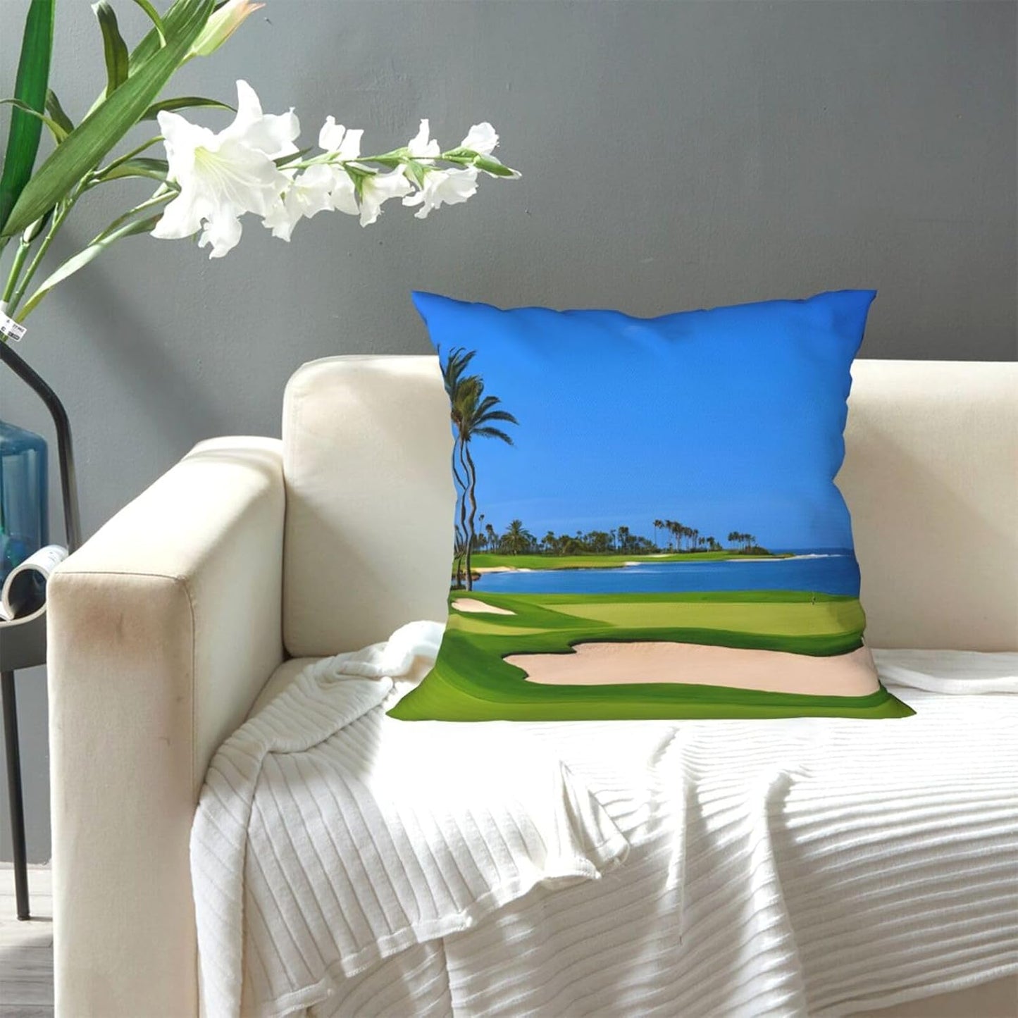 All-Season Square Pillow Covers 18"X18", Golf Course, Decorative Throw Pillow Covers for Sofa Bed Couch, Hidden Zipper Cushion Cover, Square Lumbar & Accent Pillowcases for Home Decor