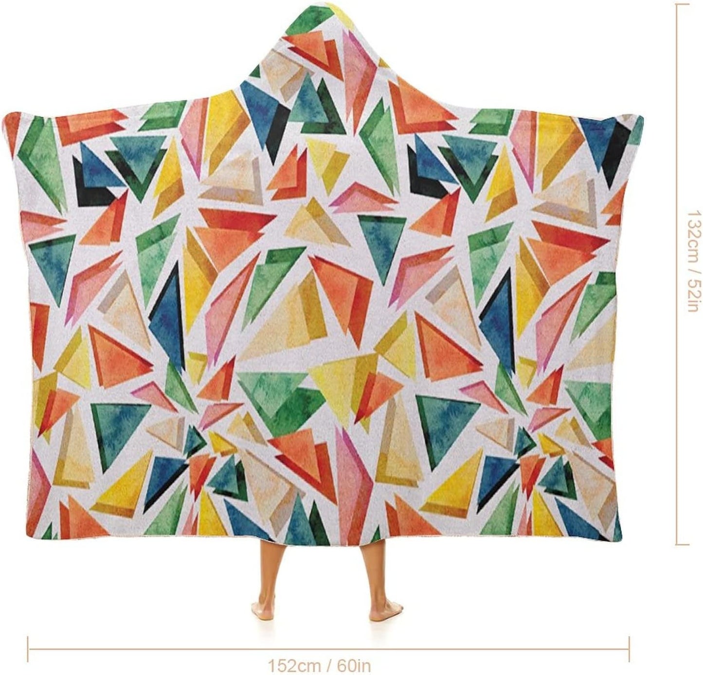 Throw Blankets, Watercolor Wearable Hooded Blanket for Adults, Triangle Pattern Rainbow Color Palette Abstract, Soft Warm Cozy, 50 x 60inches, Studying Reading Snuggling Napping Office, Multicolor