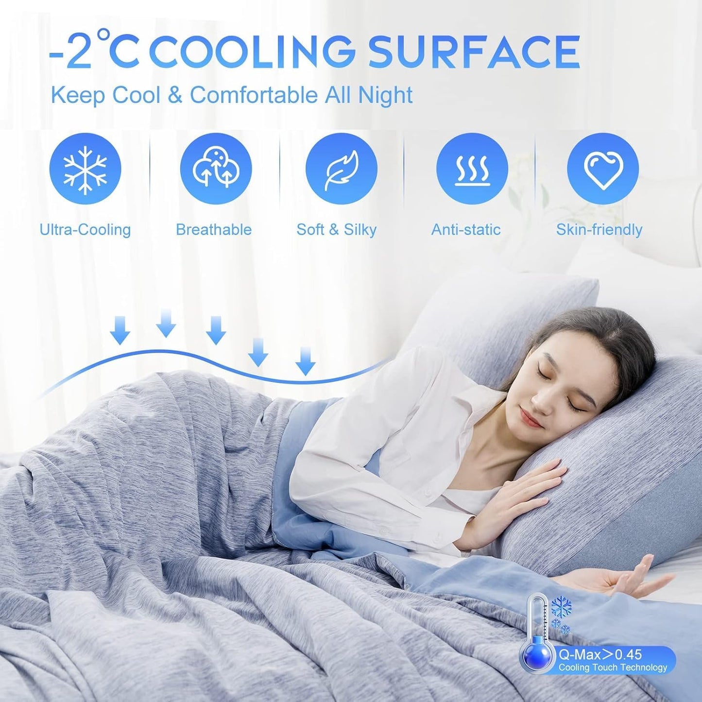 CHOSHOME Cooling Comforter Twin Size, Cooling Blanket with Q-Max 0.45 Arc-Chill Cooling Fiber for Hot Sleeper and Night Sweats, Cool Soft Thin Breathable Summer Comforter for Bed, (60" x 80", Blue)