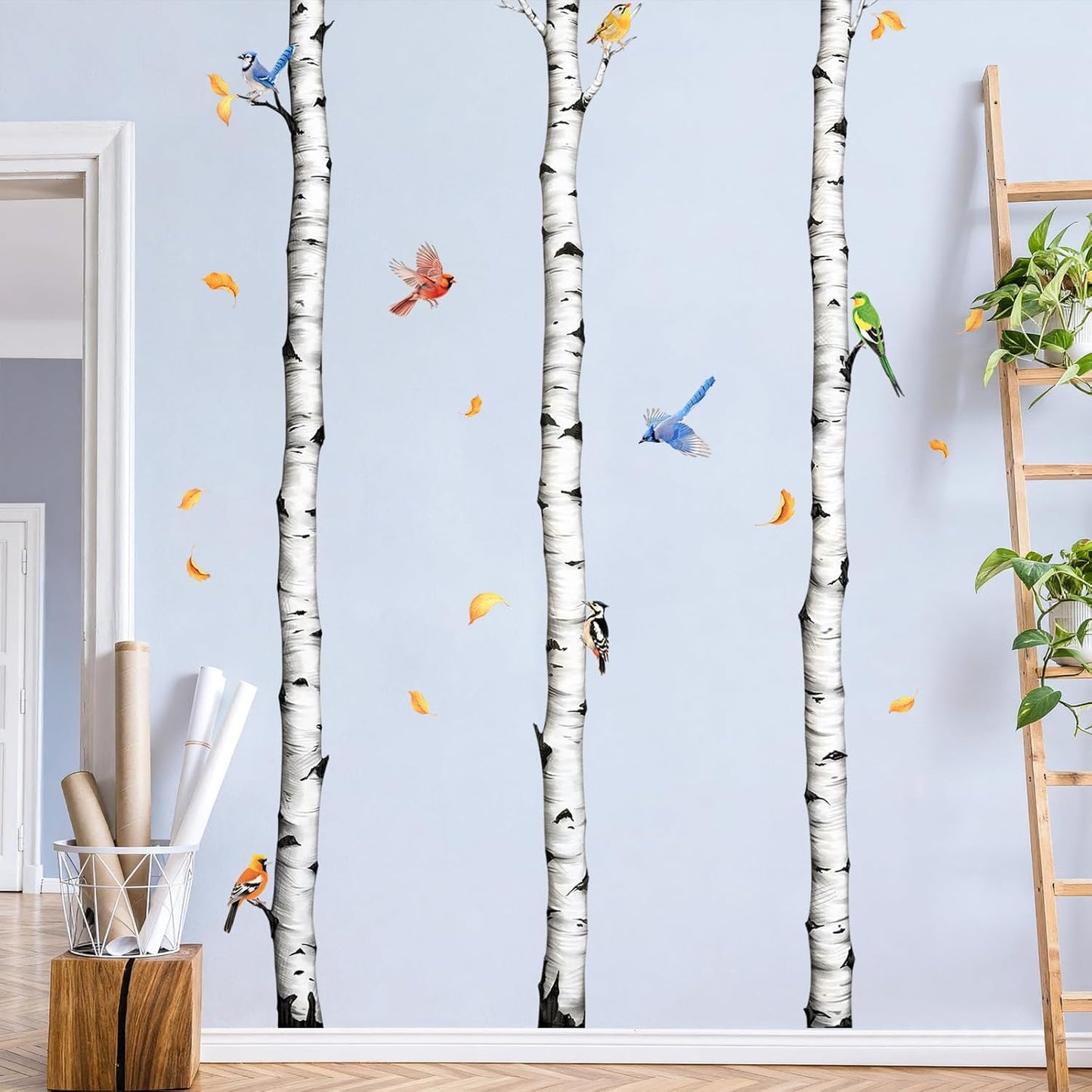 Tall Birch Tree Wall Decals – White Realistic Aspen Trunk Stickers for Aisle Bedroom Office Sofa TV Backdrop, Removable Peel and Stick Decal, Easy DIY Home Décor (3 Trees, H94.5)