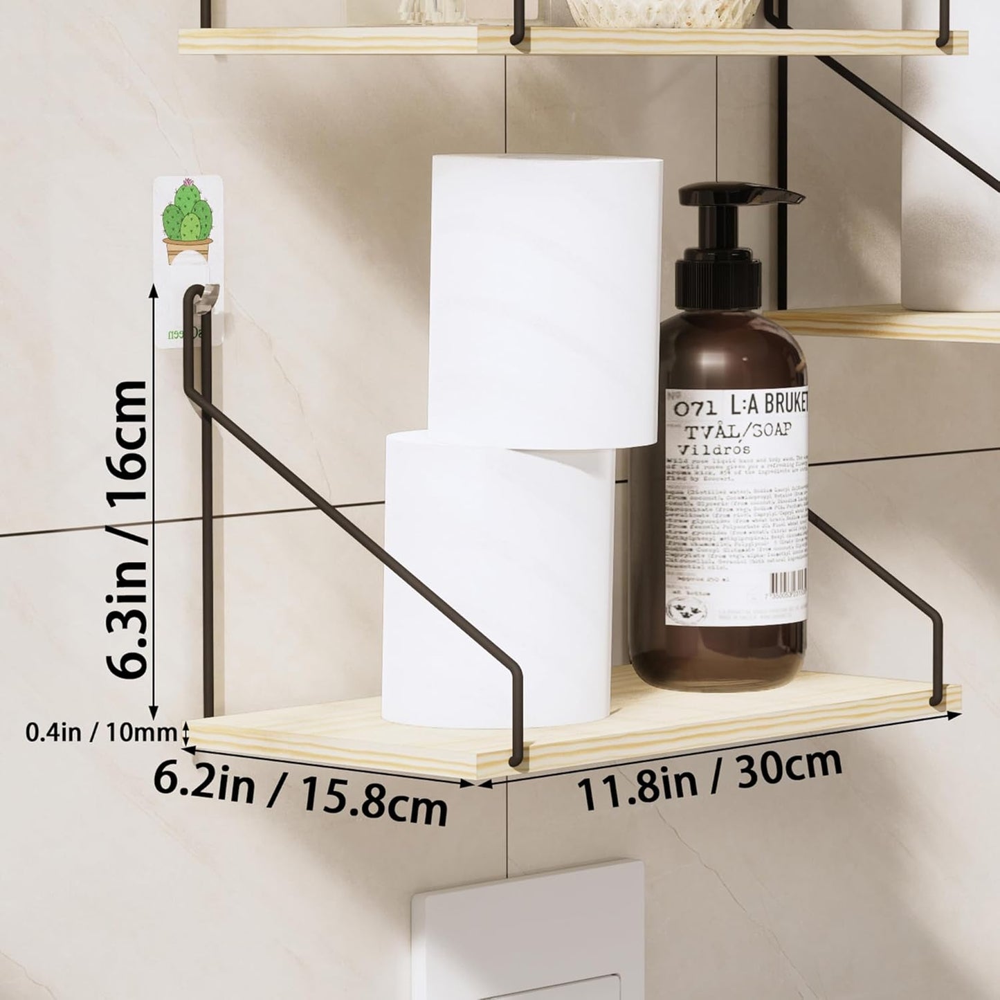Elevate Your Space with Rustic Wood Floating Shelves Set of 3- Perfect for Bedroom, Living Room, Bathroom, and Kitchen Decor - Easy Installation, No Drilling Needed!