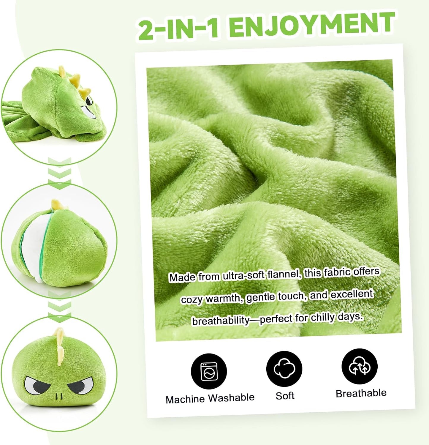 IFNOW Wearable Blanket Hoodie Kids, Oversized Fleece Blanket Sweatshirt Christmas Birthday Gifts for Boys, Girls, Teen Hoodie with Portable Foldable Blanket Pillow, Embroidery 5-15 Years, DinoPear